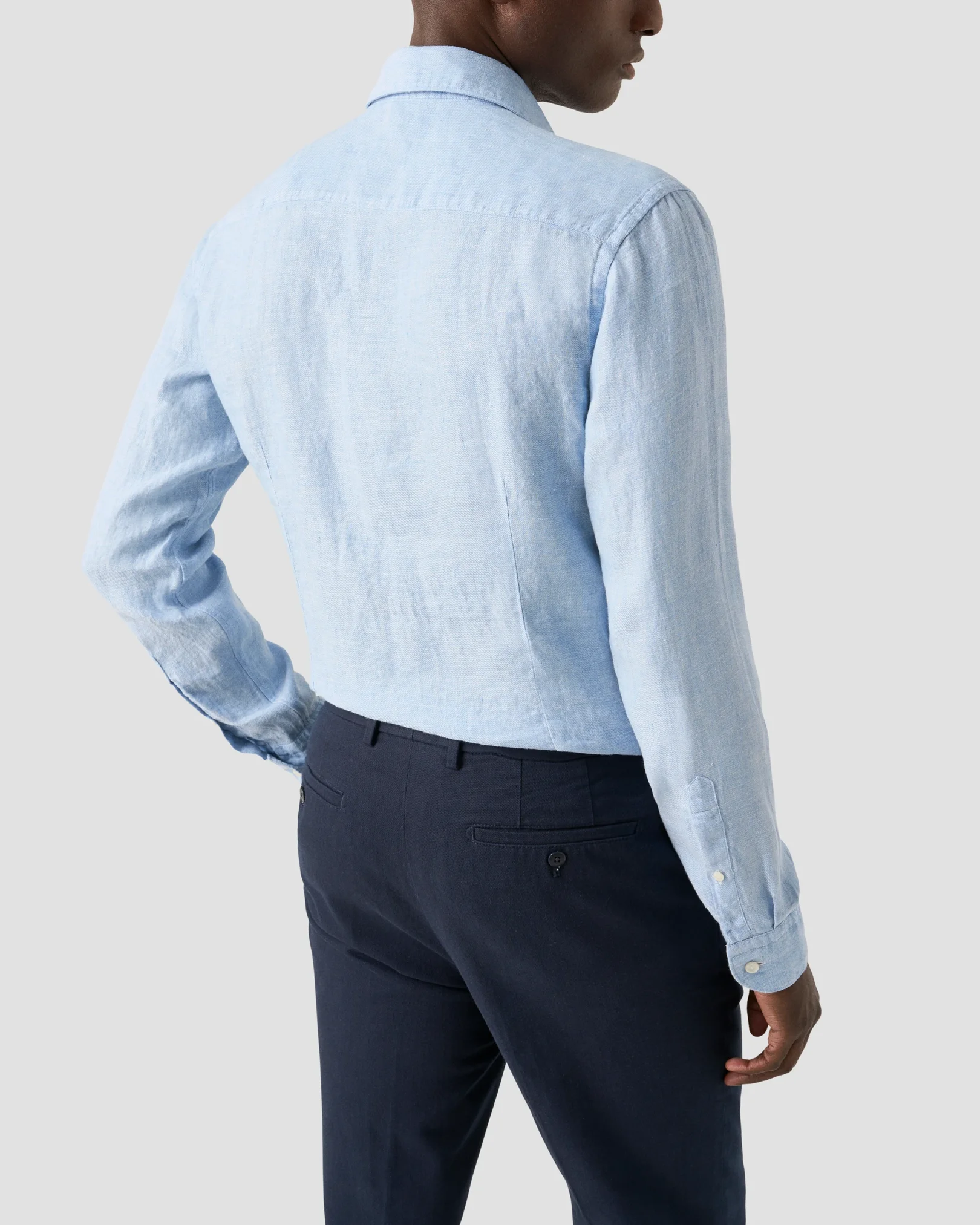 Eton - light blue solid twill linen shirt