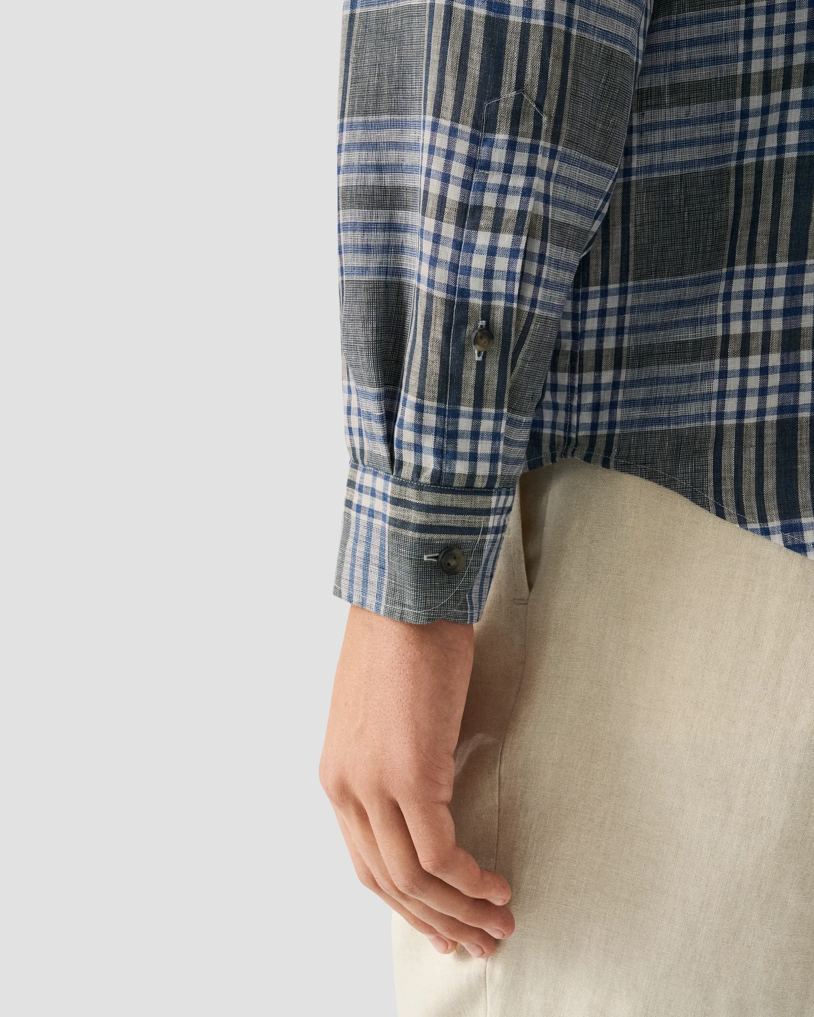 Eton - navy blue bold check linen shirt