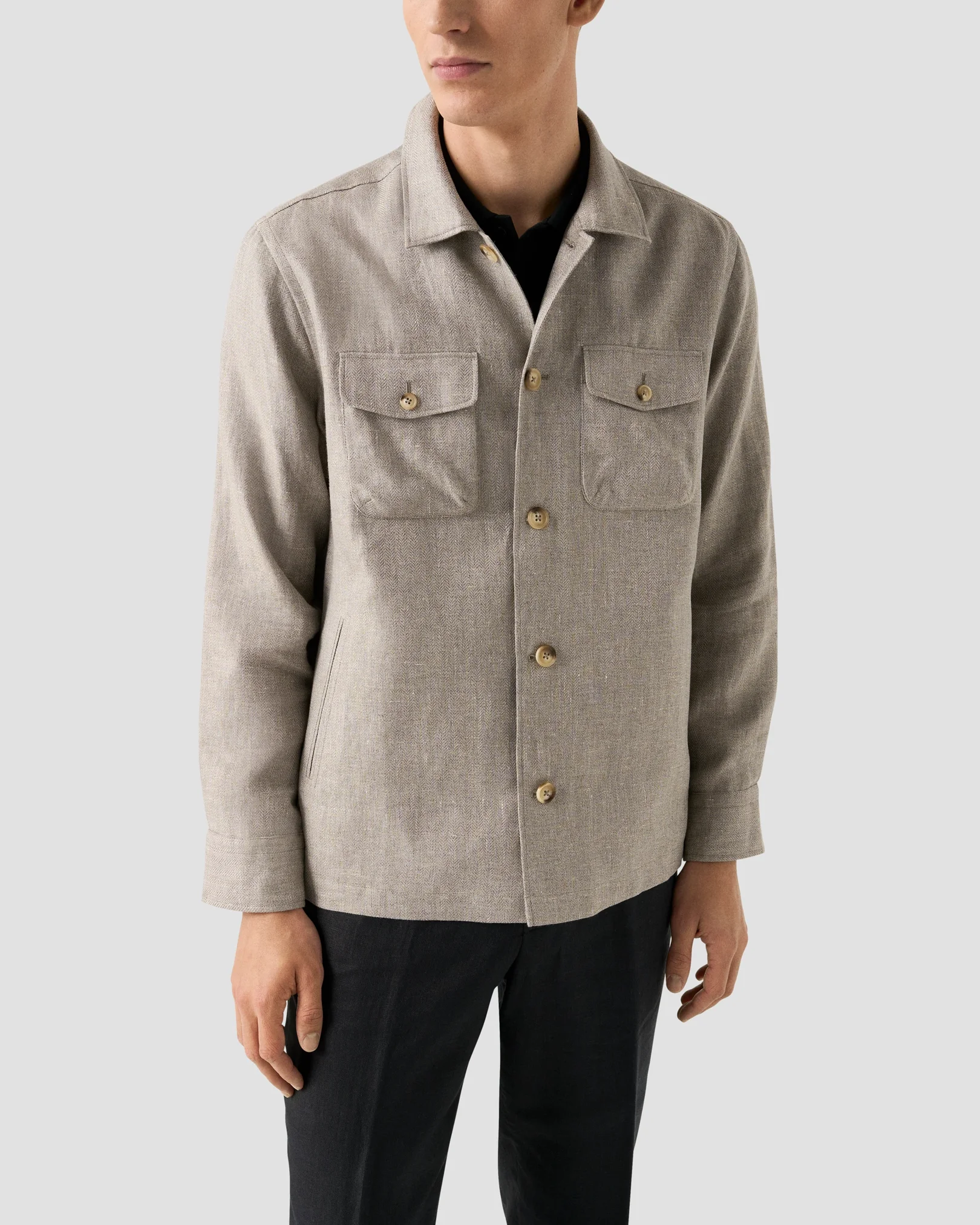 Eton - four pocket linen lyocell shirt jacket beige four pocket