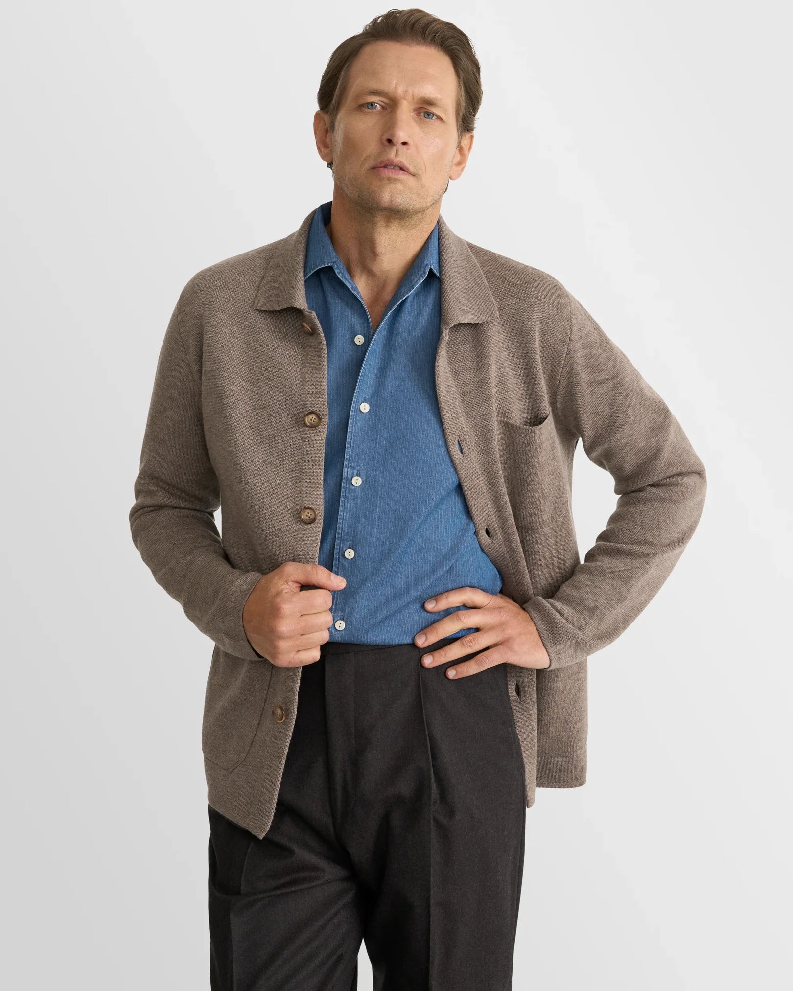 Eton - mid blue pin striped denim shirt