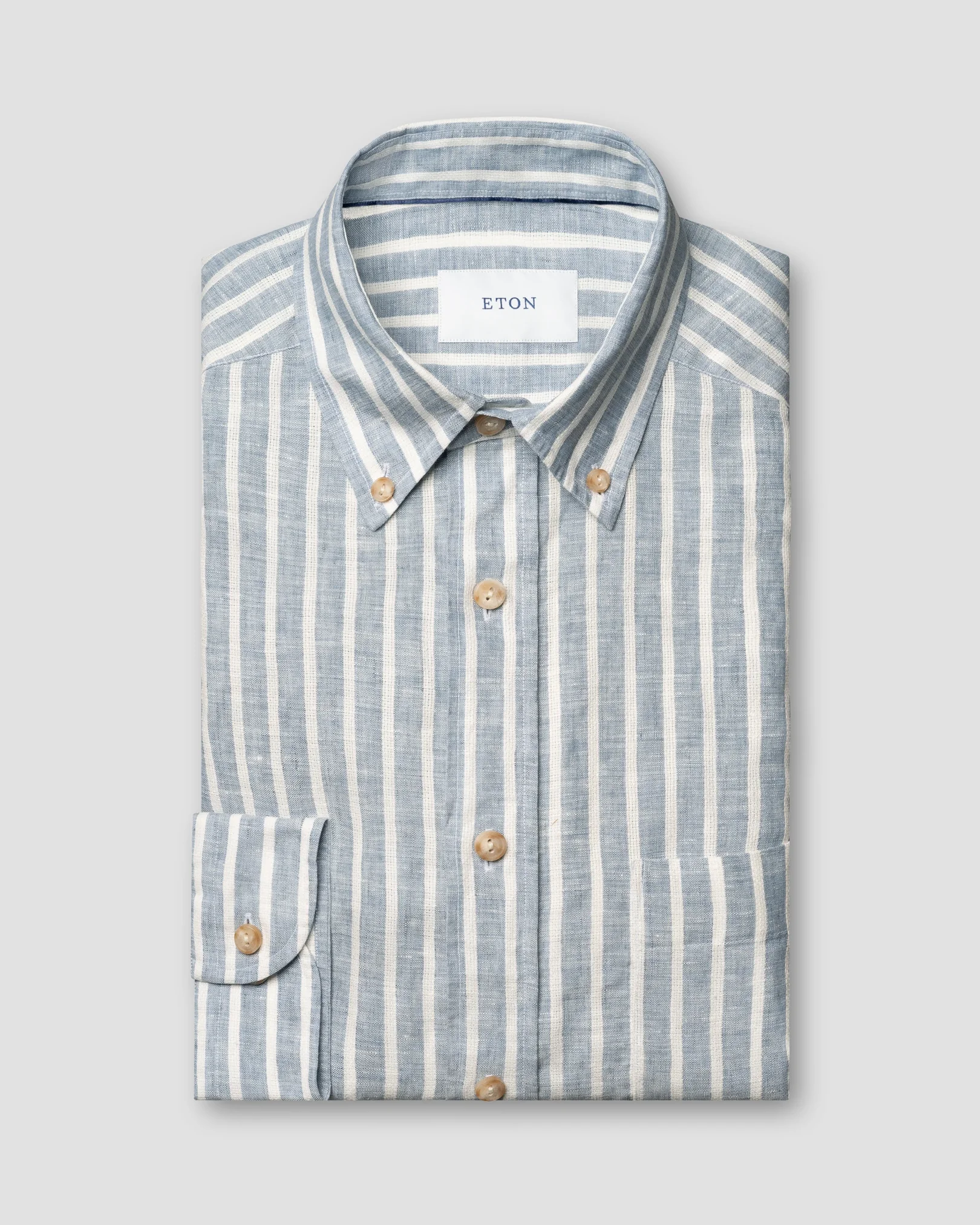 Eton - mid blue structure striped linen shirt