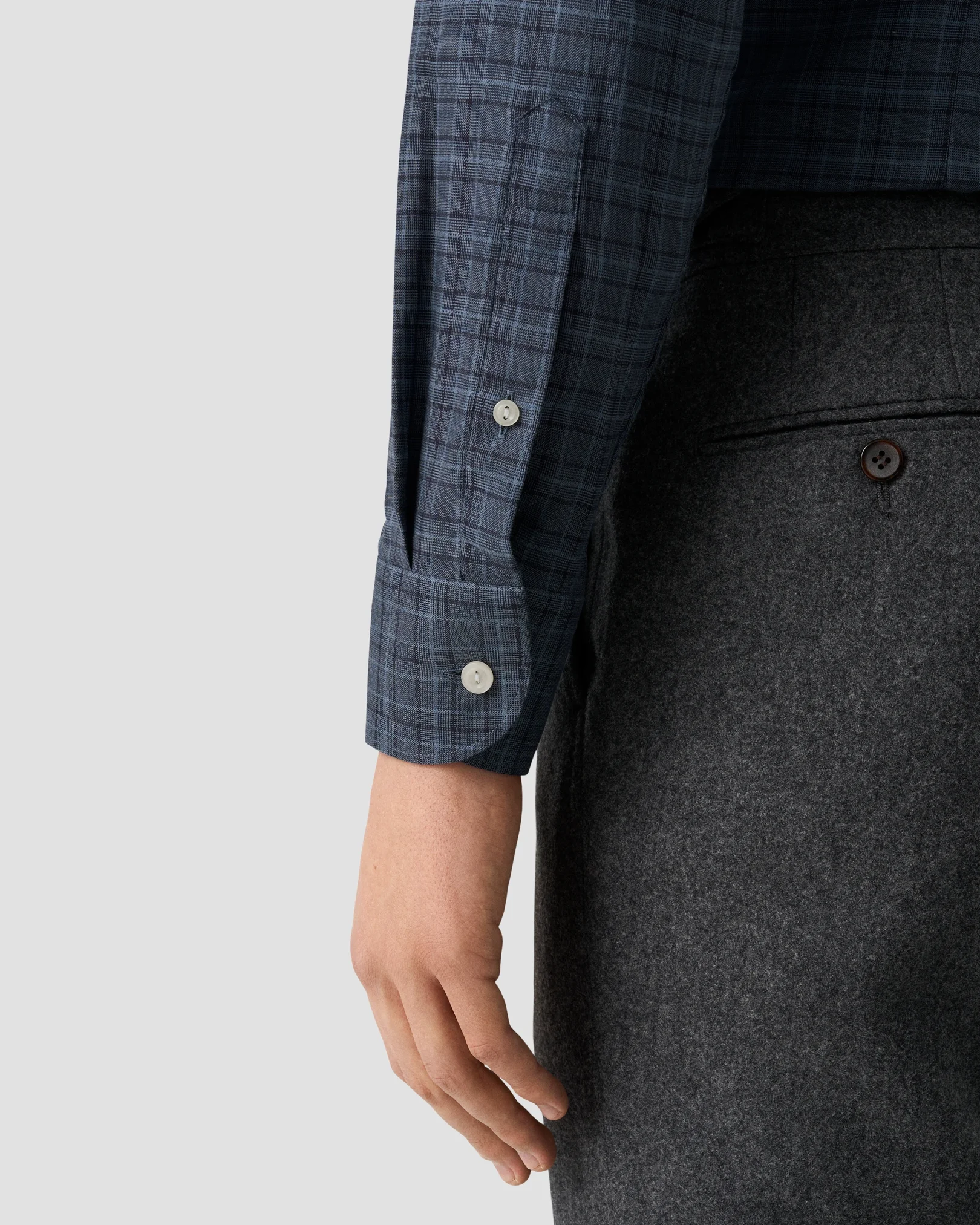 Eton - check signature flannel shirt wide spread rounded single