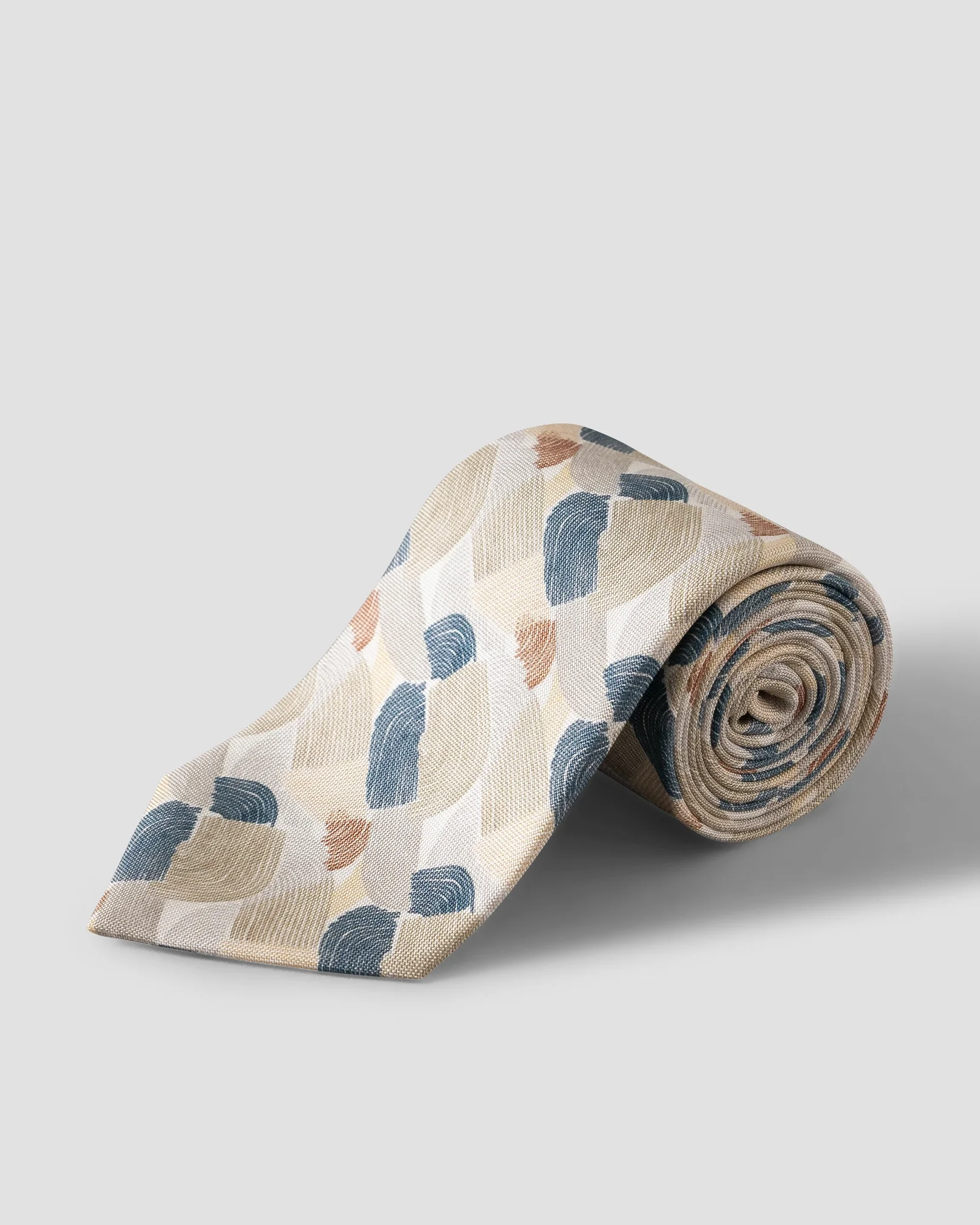 Eton - light grey geometric oxford silk print tie