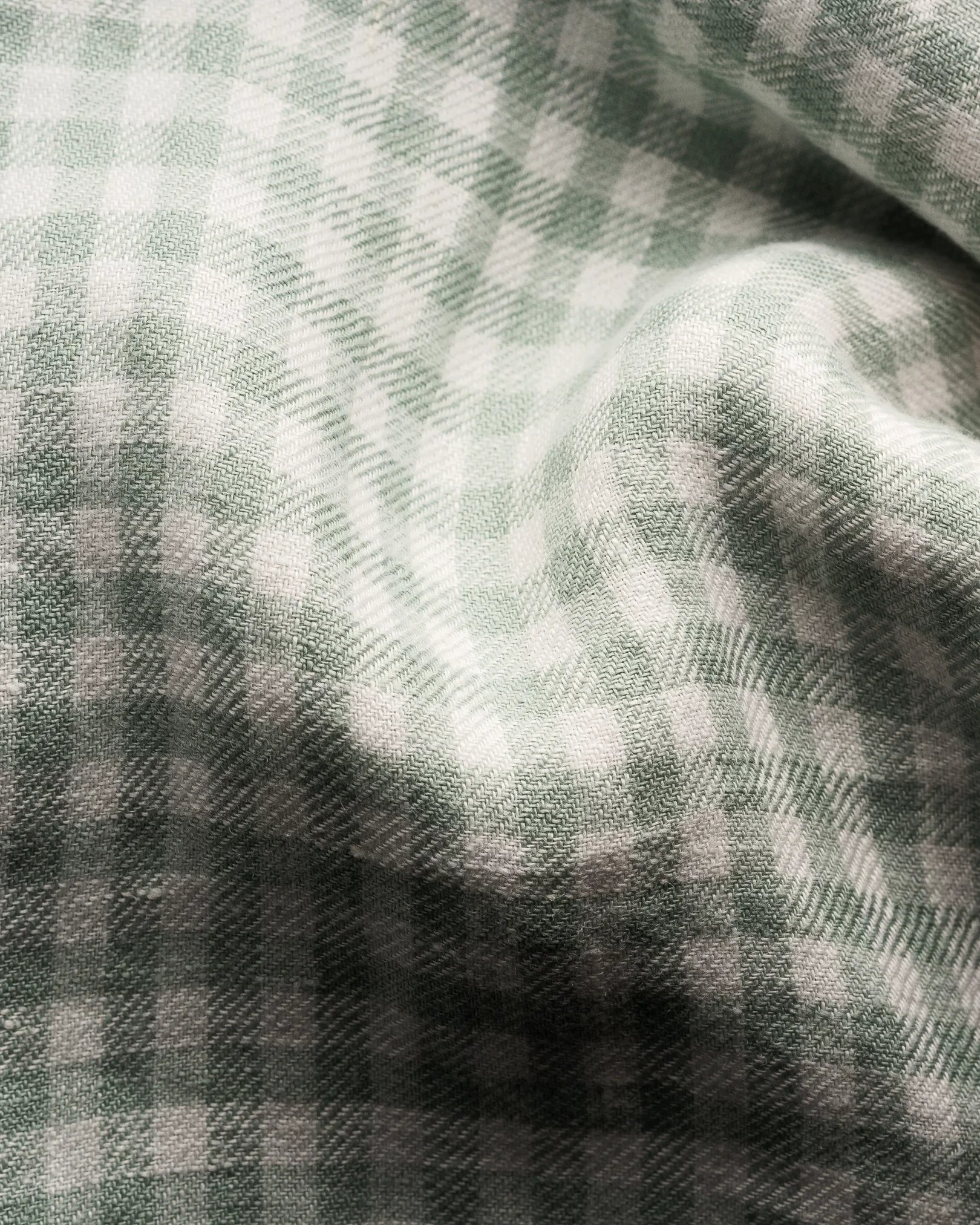Eton - mid green checked linen twill shirt