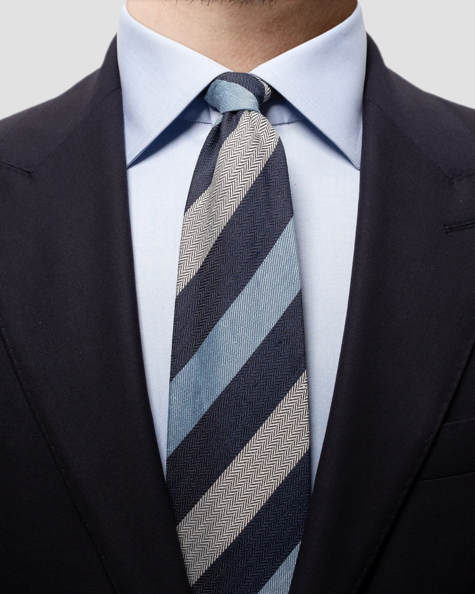 Eton - navy striped linen silk cotton tie