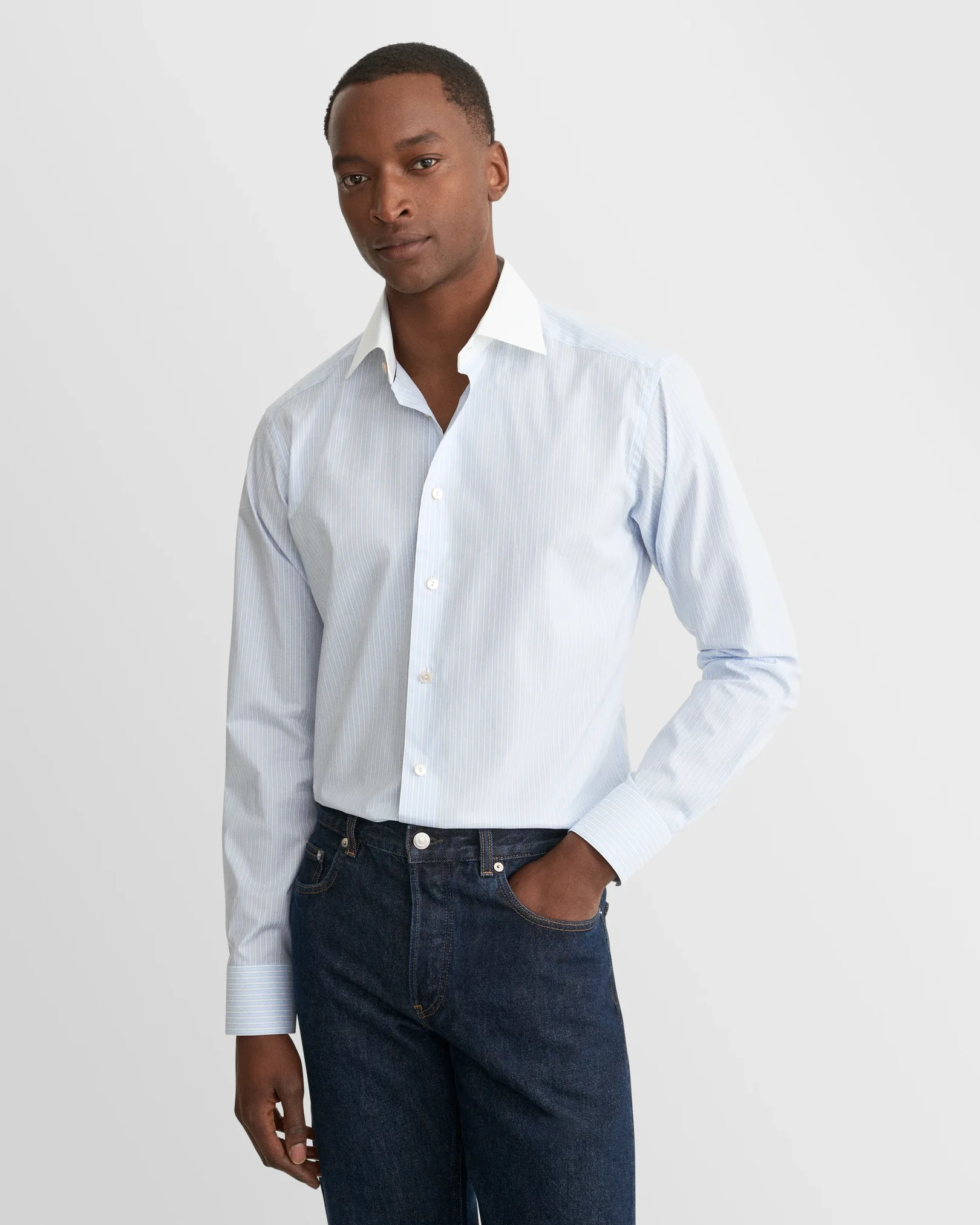 Eton - light blue white collar supima 120 shirt