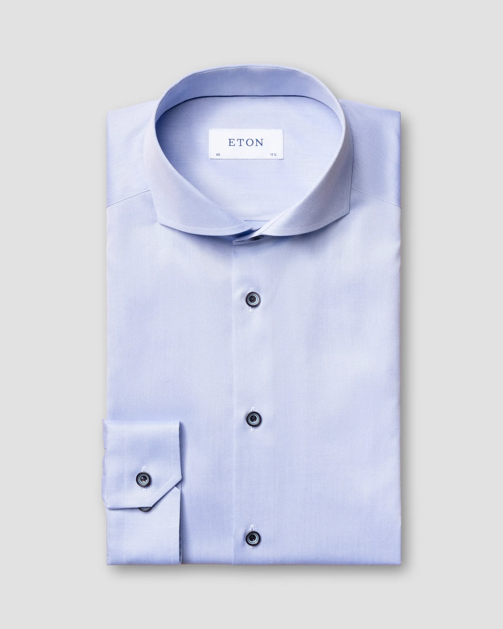 Eton - blue twill shirt navy buttons extreme cut away