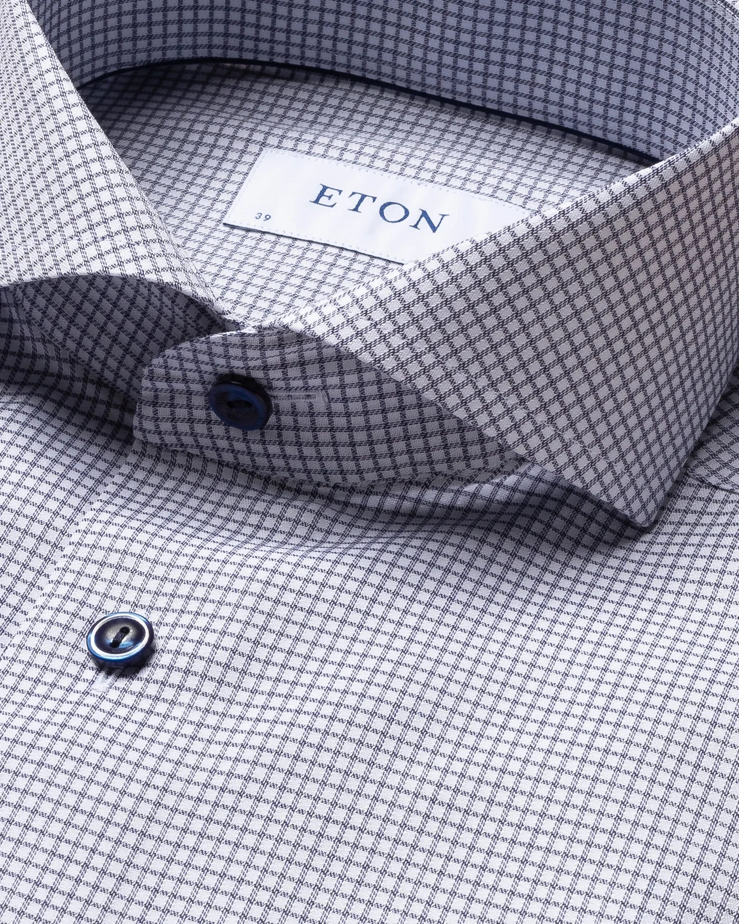 Eton - blue micro check stretch shirt extreme cut away