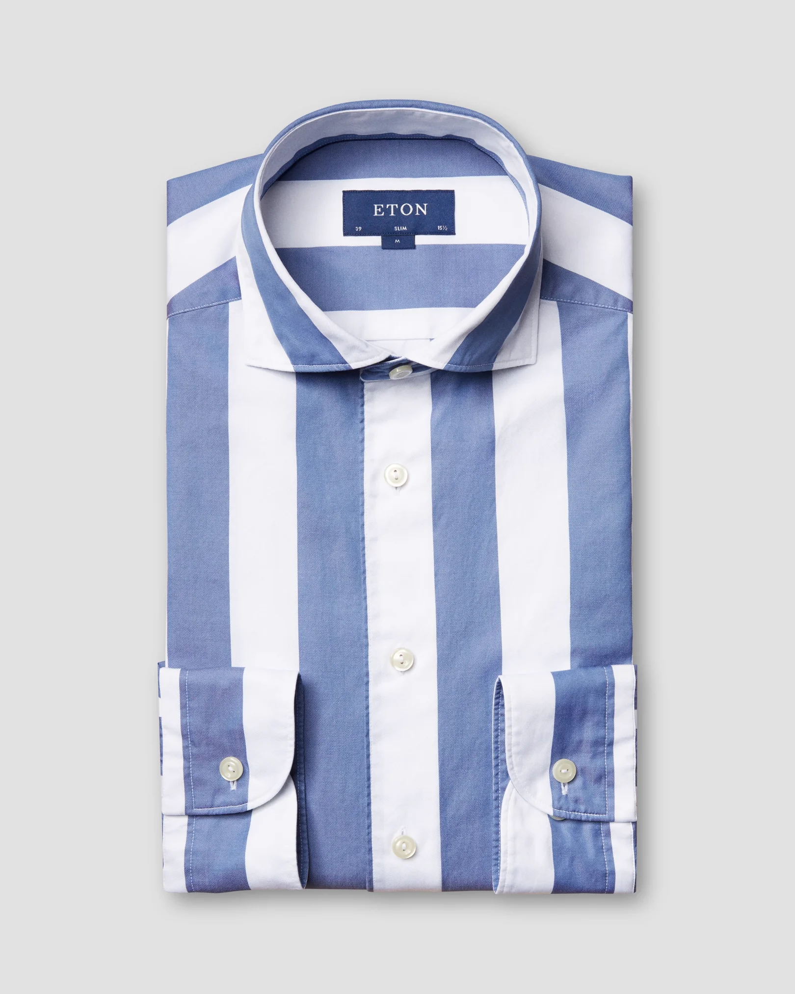 Eton - blue striped satin shirt soft