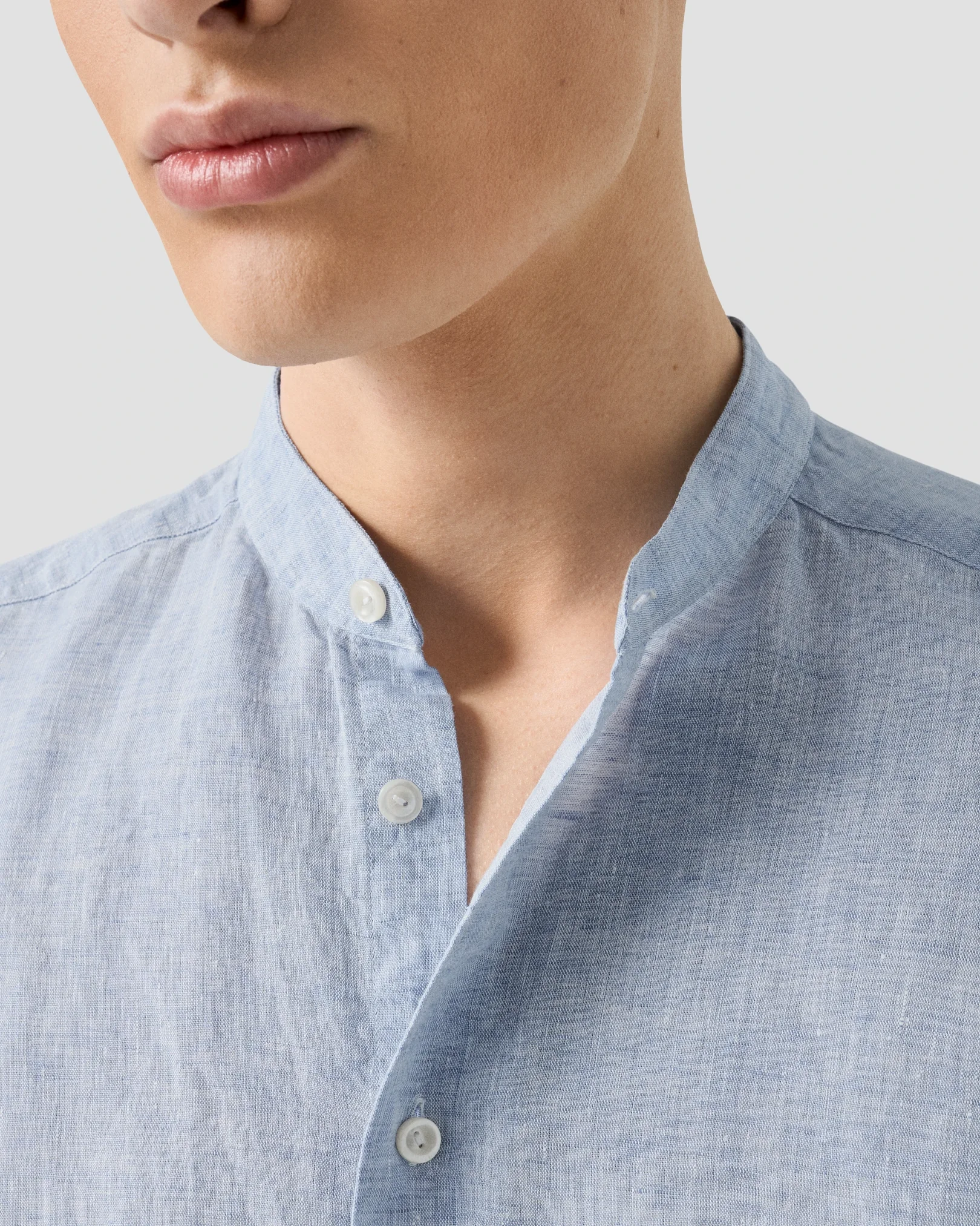 Eton - light blue solid plain weave linen shirt