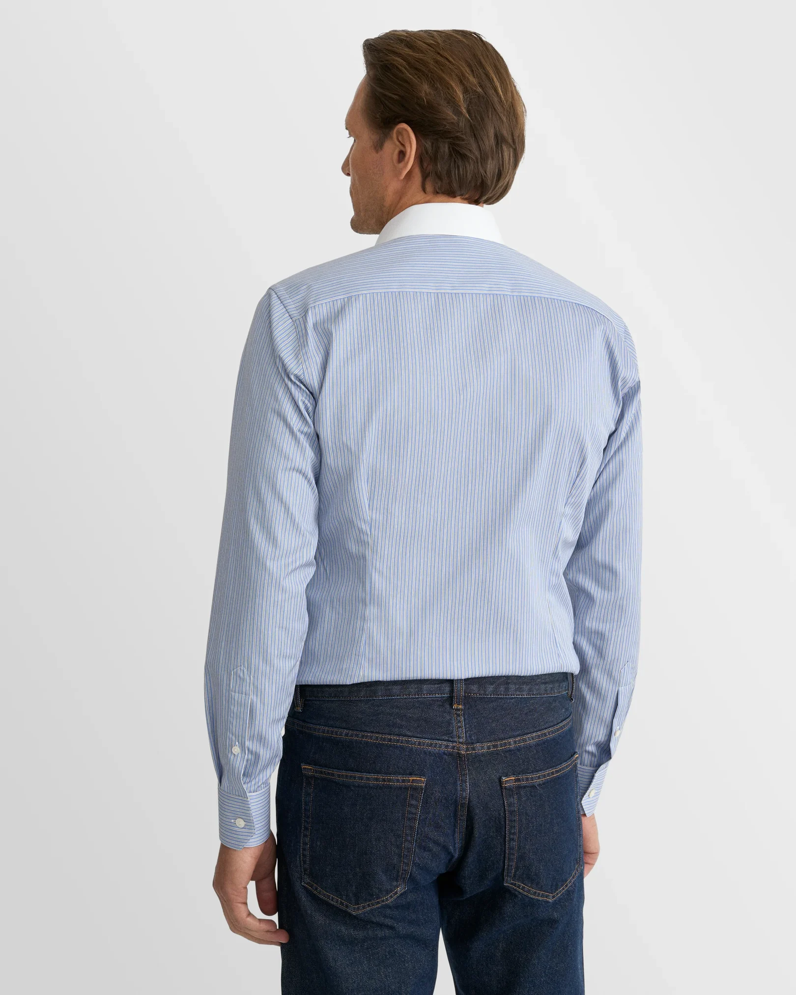 Eton - mid blue striped white collar supima 120 shirt