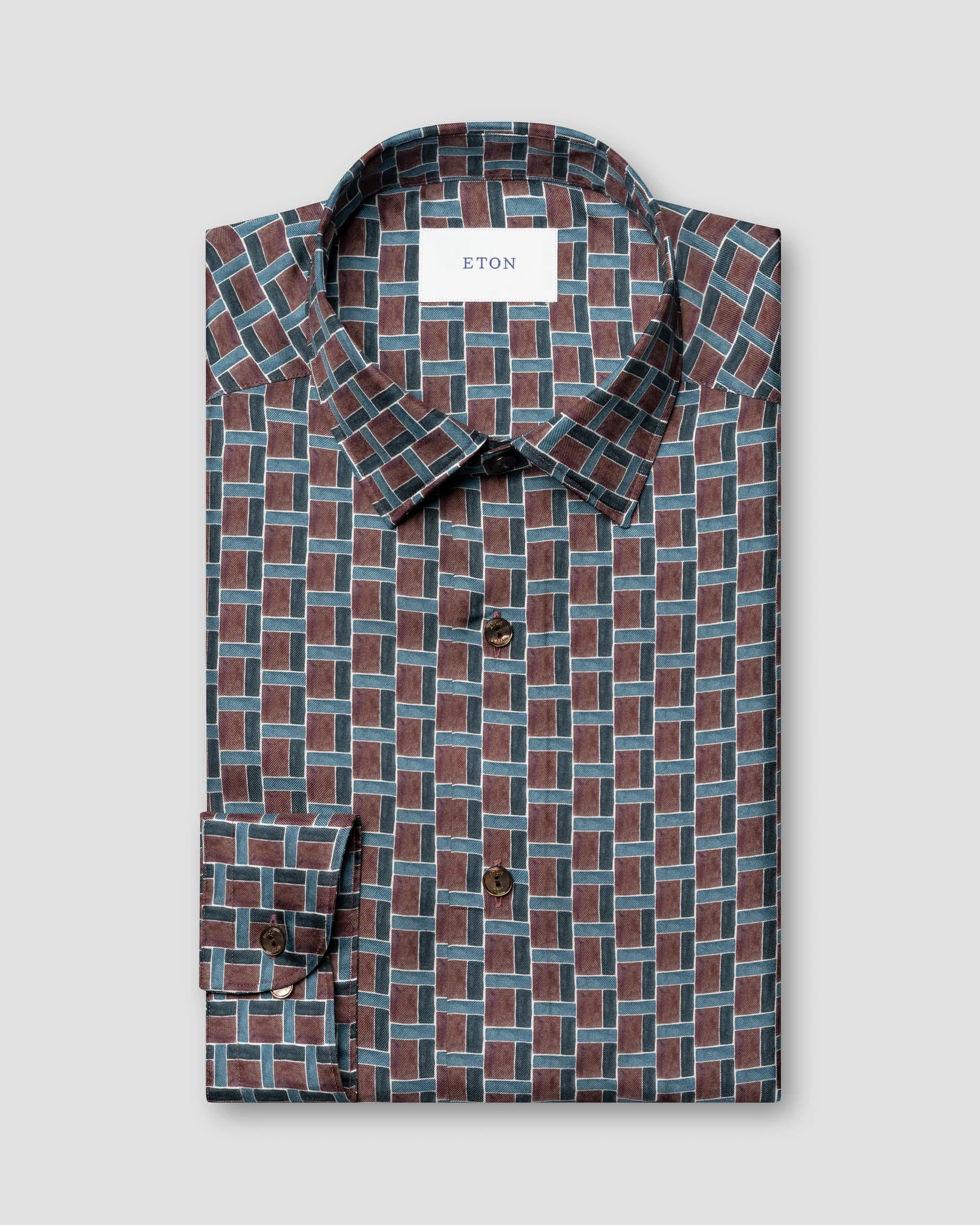 Eton - brown geometric print silk shirt