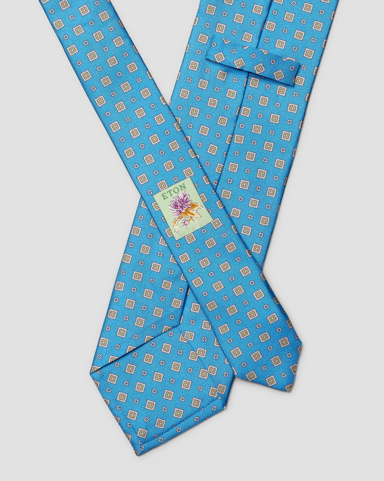 Eton - blue medallion floral printed silk tie