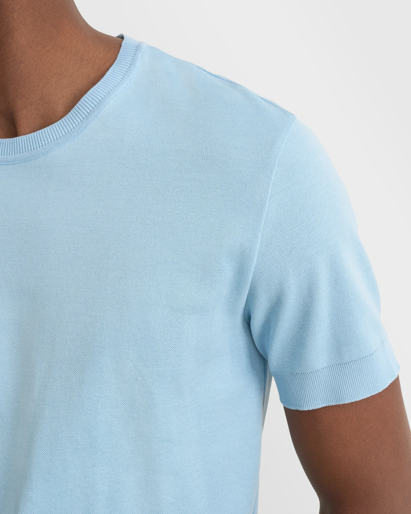 Eton - light blue self rib cotton t shirt
