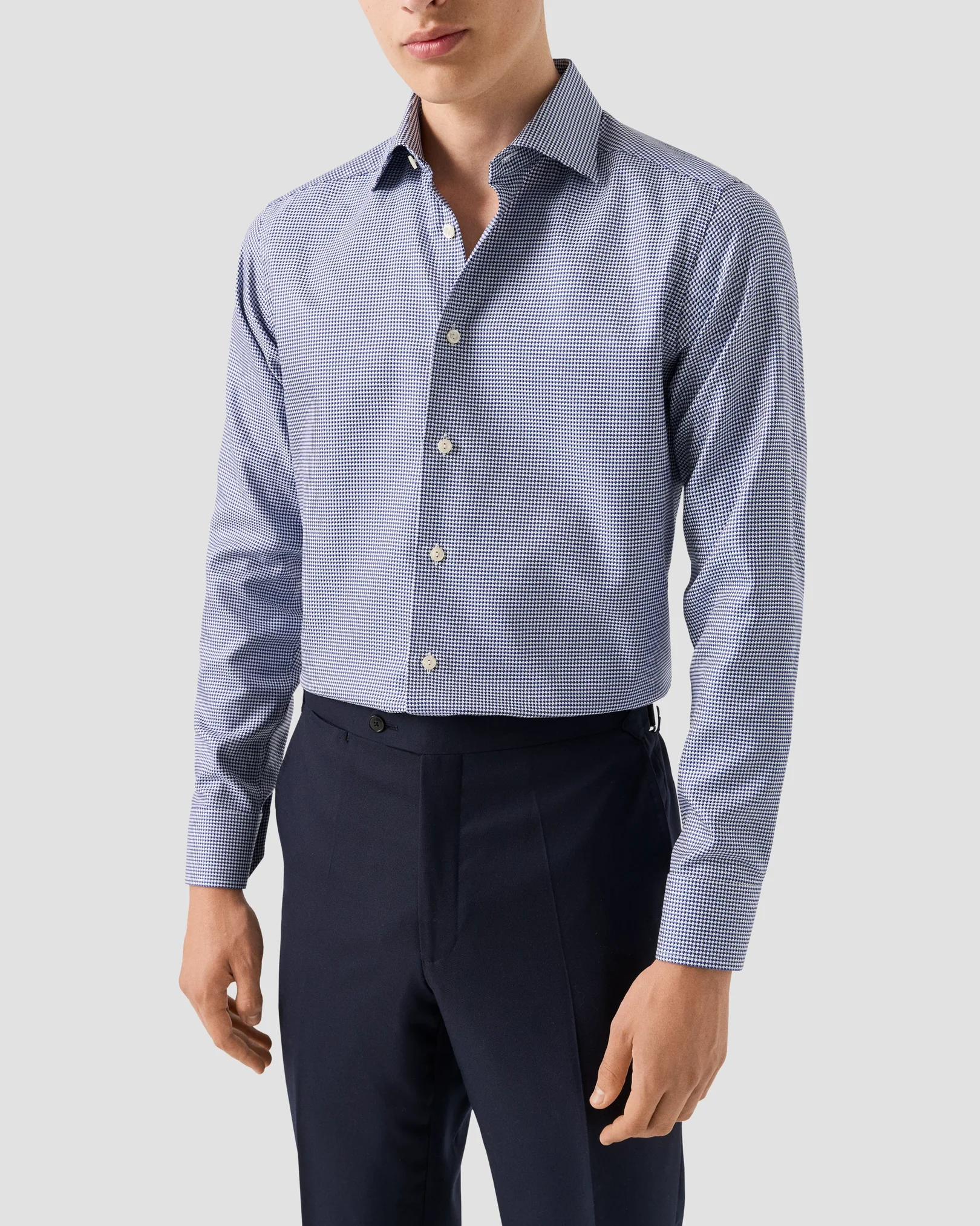 Eton - dark blue houndstooth king twill shirt