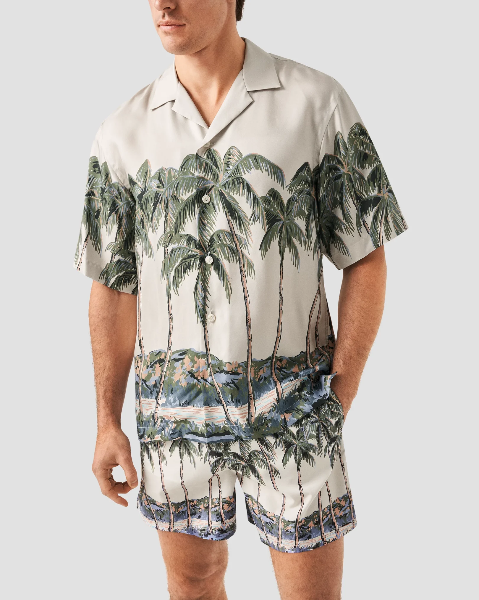 Eton - light green palm tree resort shirt