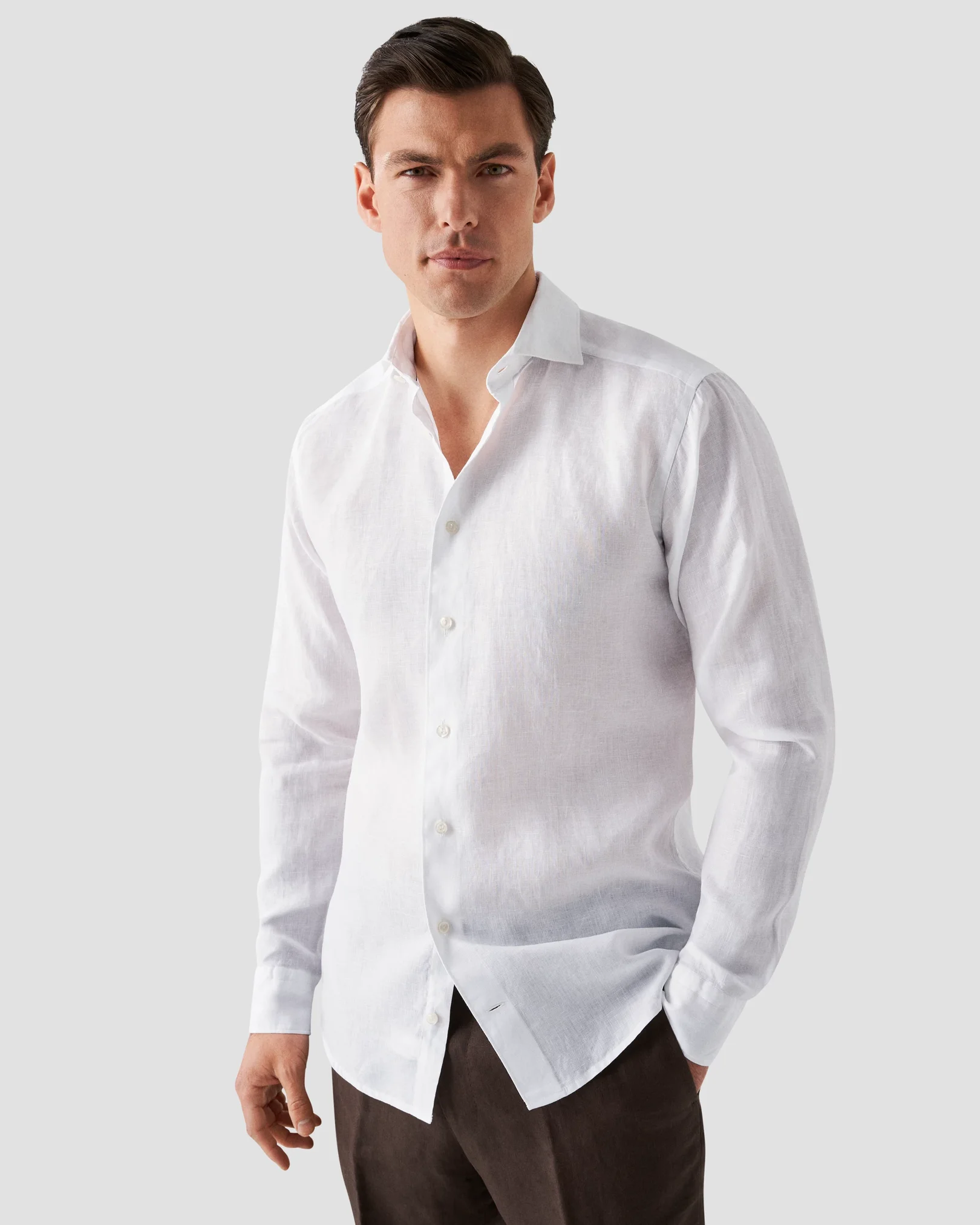 White Linen Shirt - Wide Spread - Eton