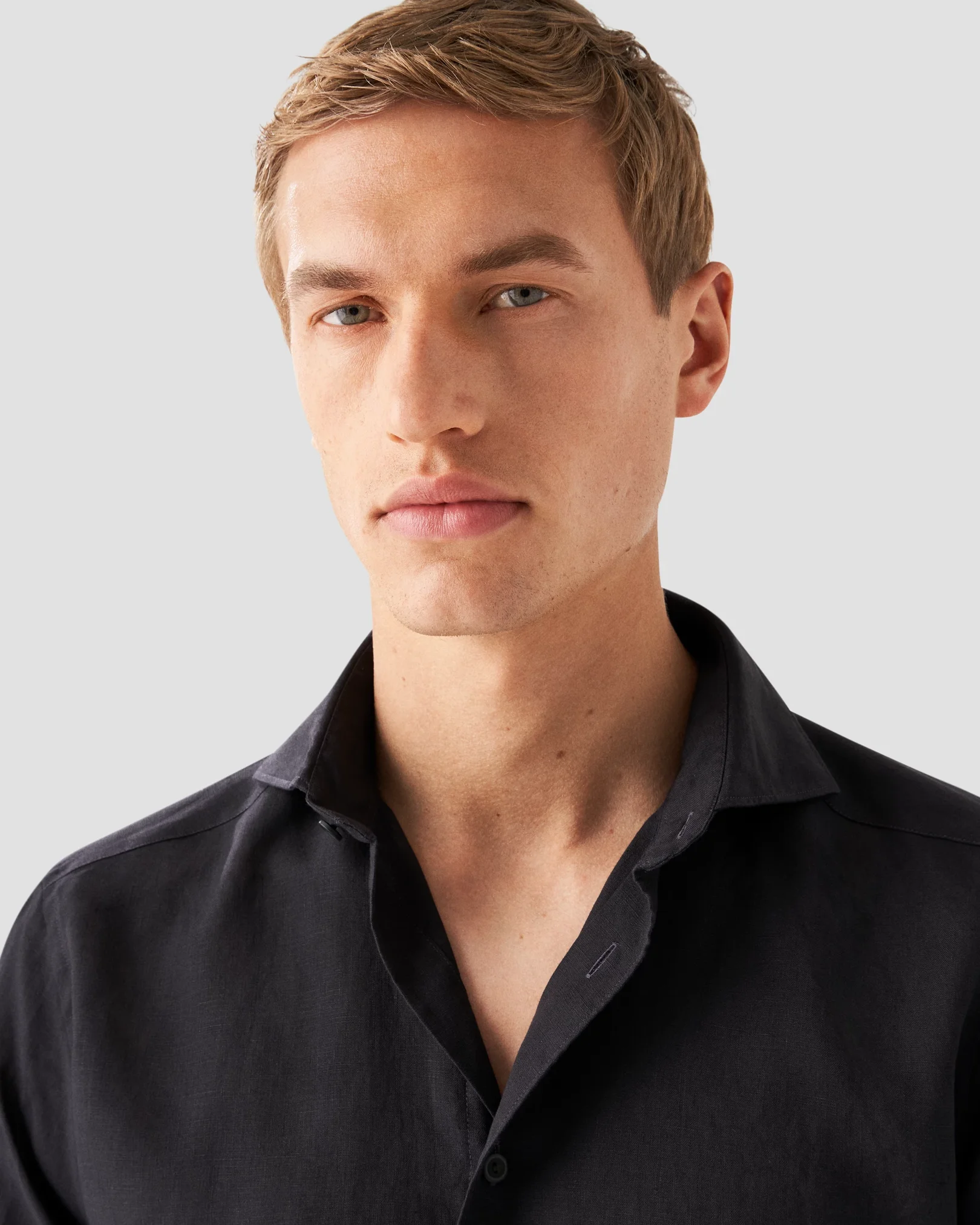 Black Linen Shirt - Wide Spread - Eton