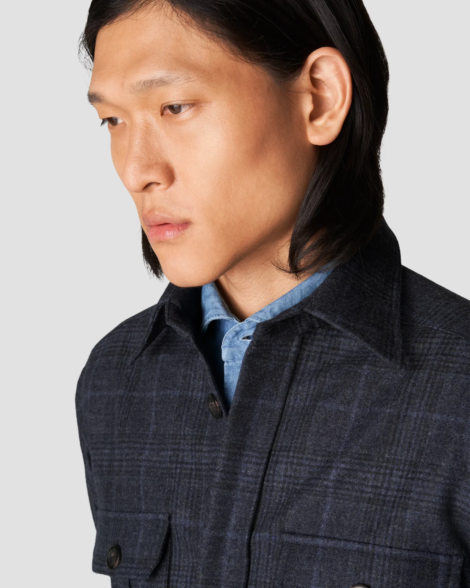 Navy Checked Wool-Cashmere Flannel Overshirt - Eton