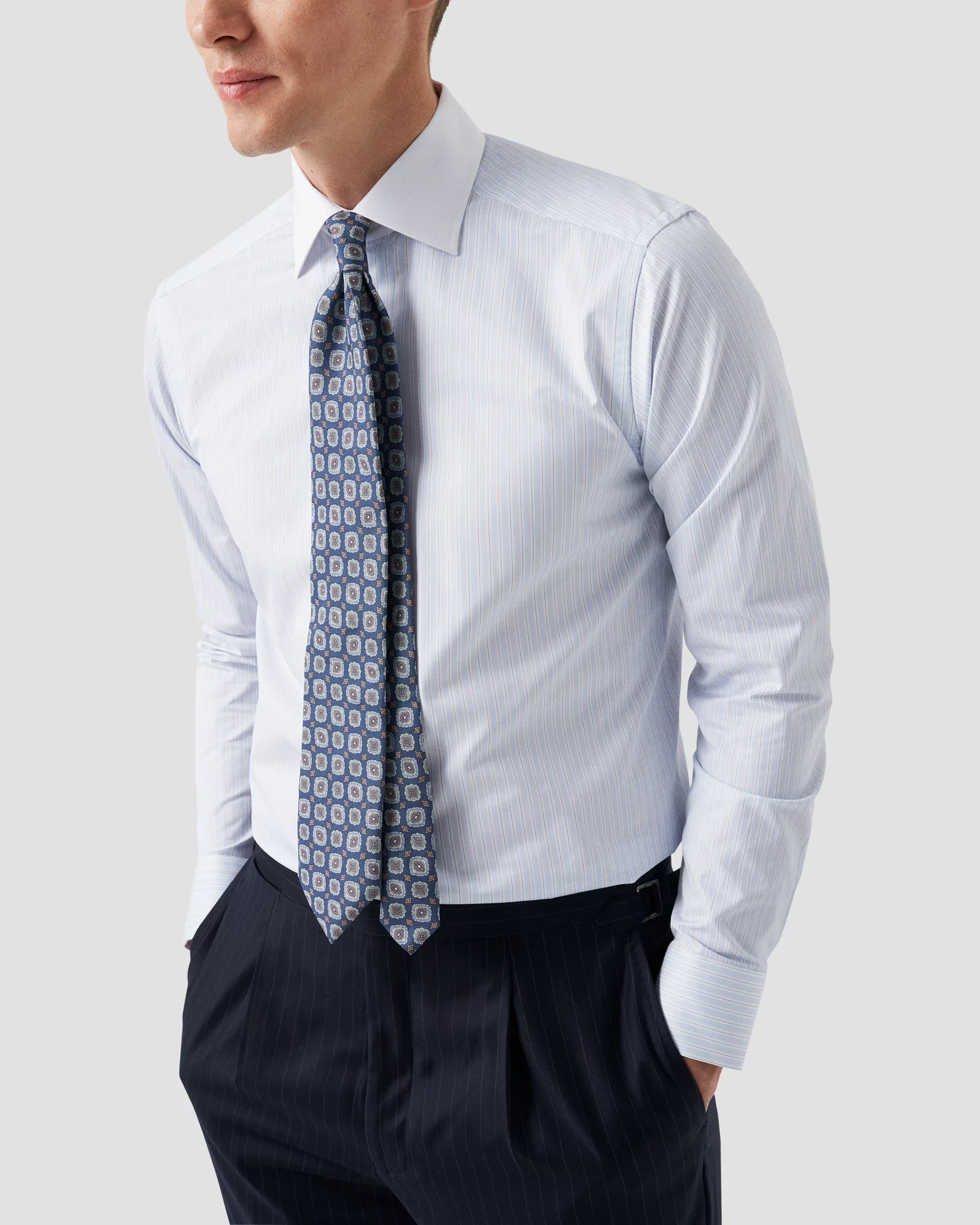 Eton - light blue striped signature twill shirt