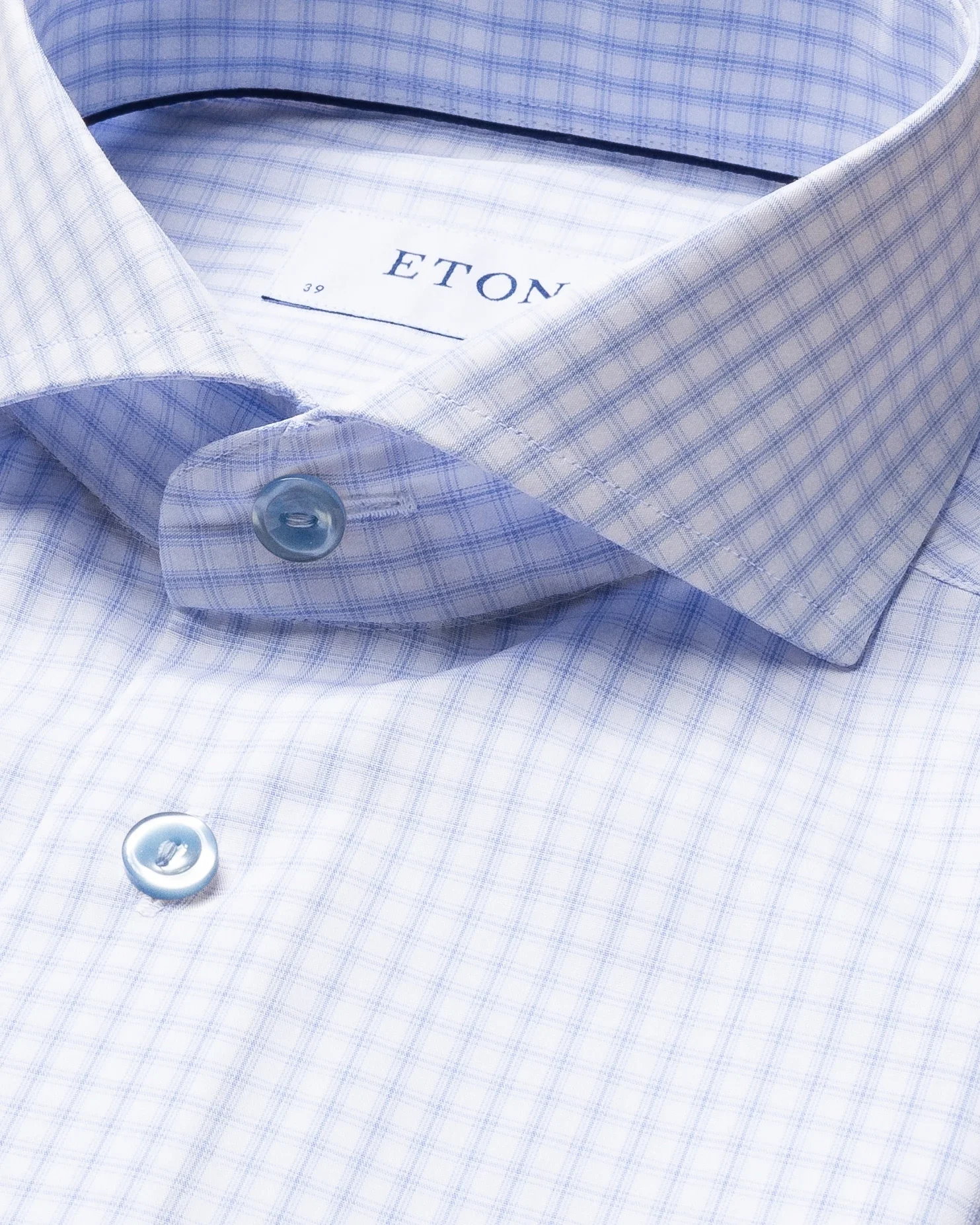 Eton - light blue checks poplin shirt extreme cut away