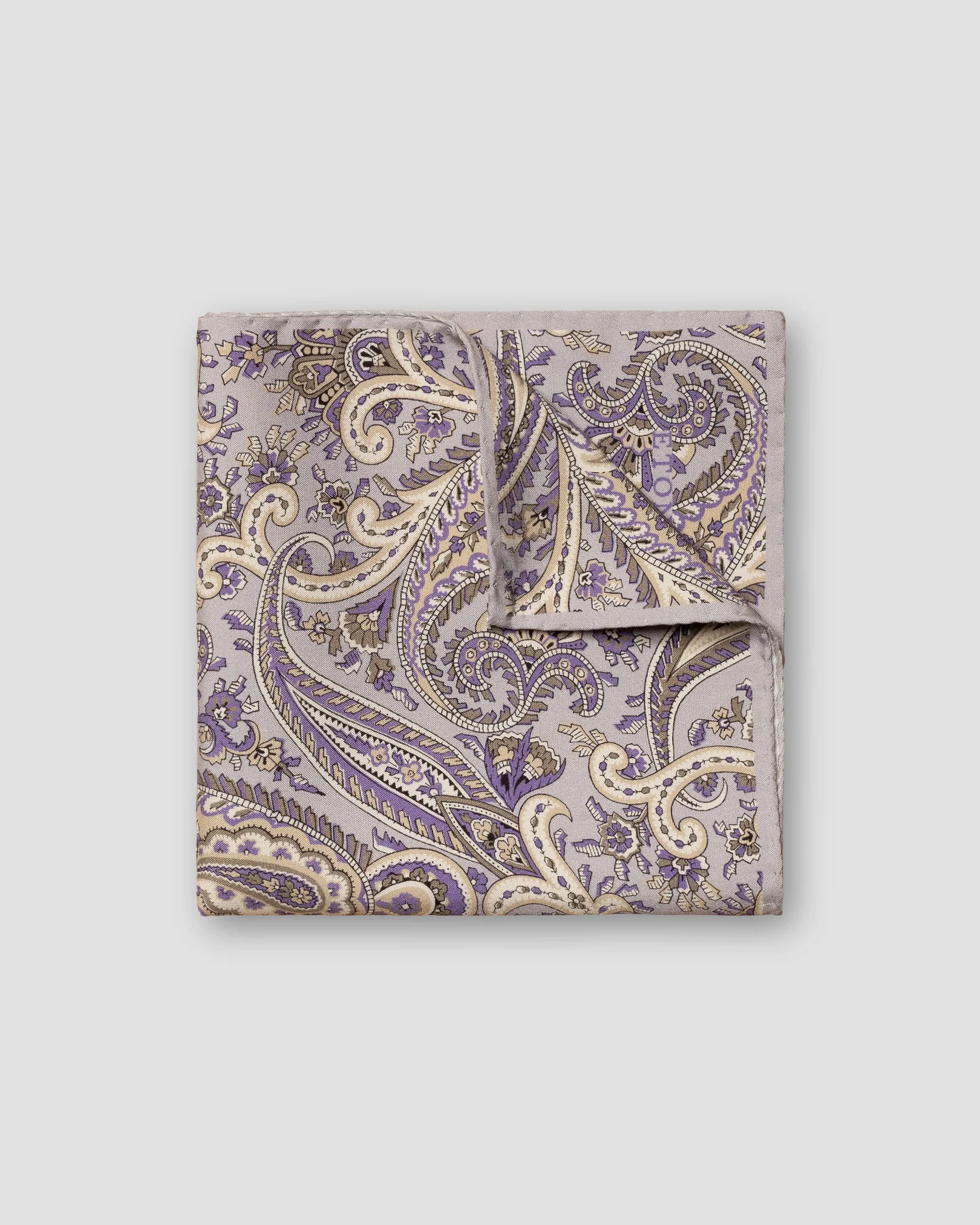 Eton - gray paisley print fuji silk pocket square