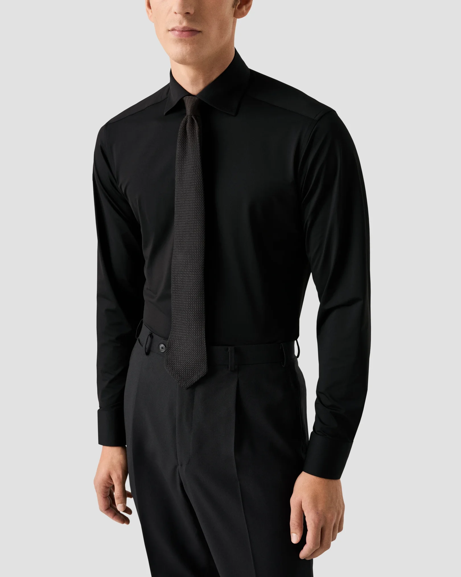Eton - black semi solid four way stretch shirt