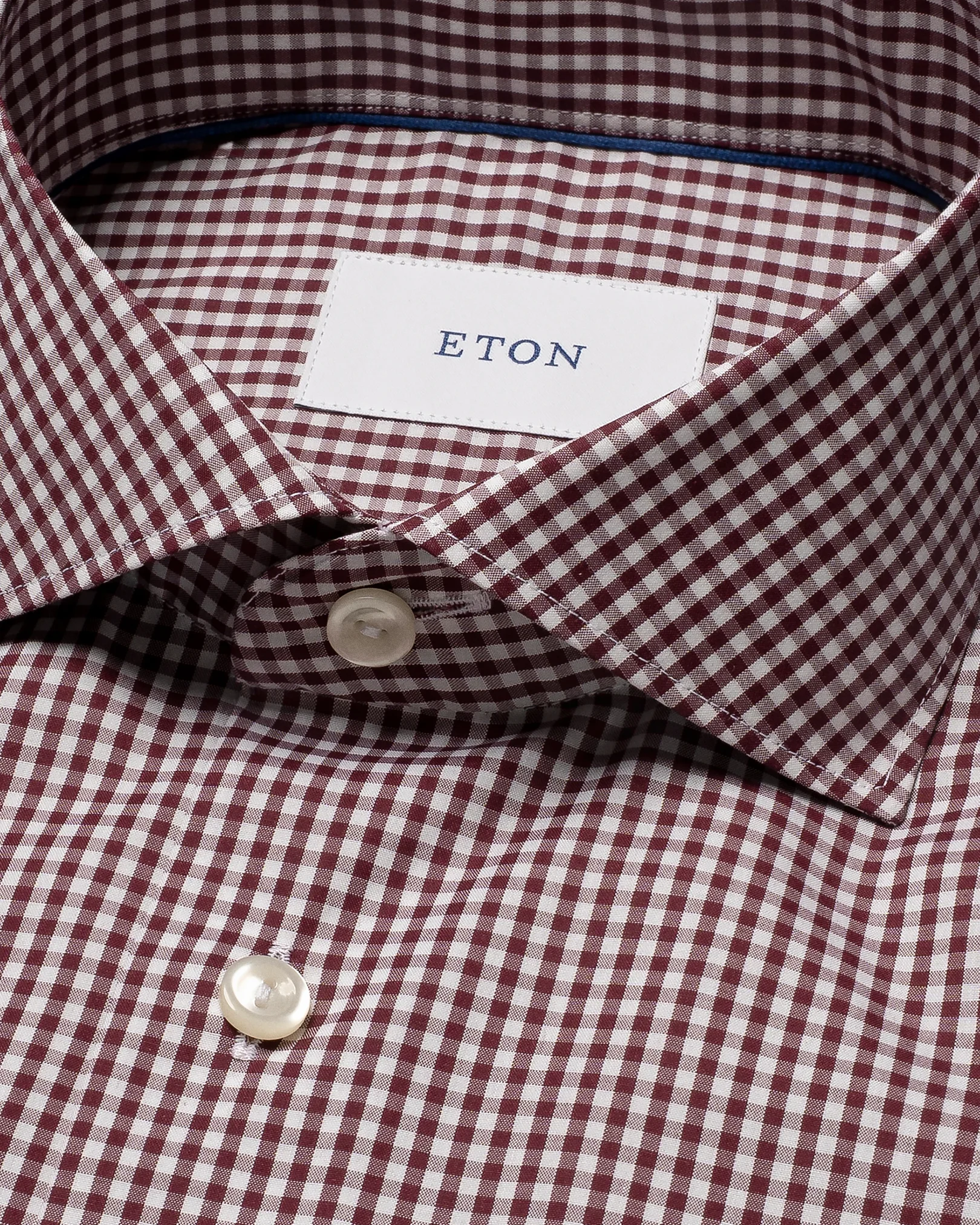 Eton - dark red check lighweight poplin shirt widespread