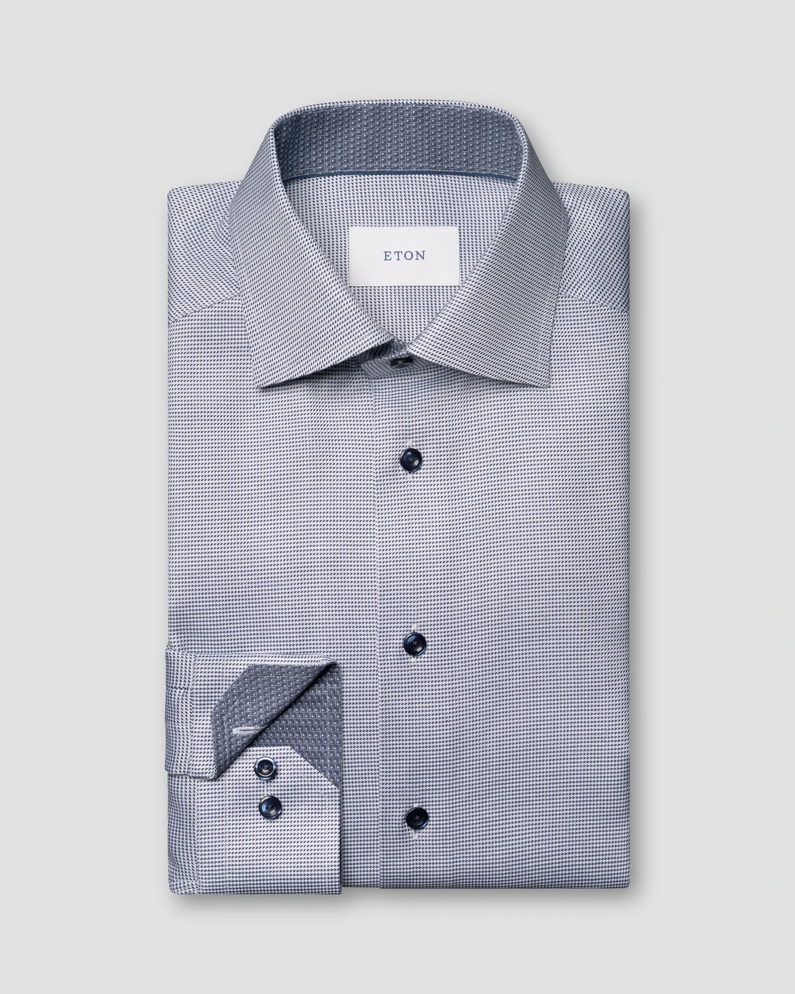 Eton - navy blue semi solid twill shirt cutaway