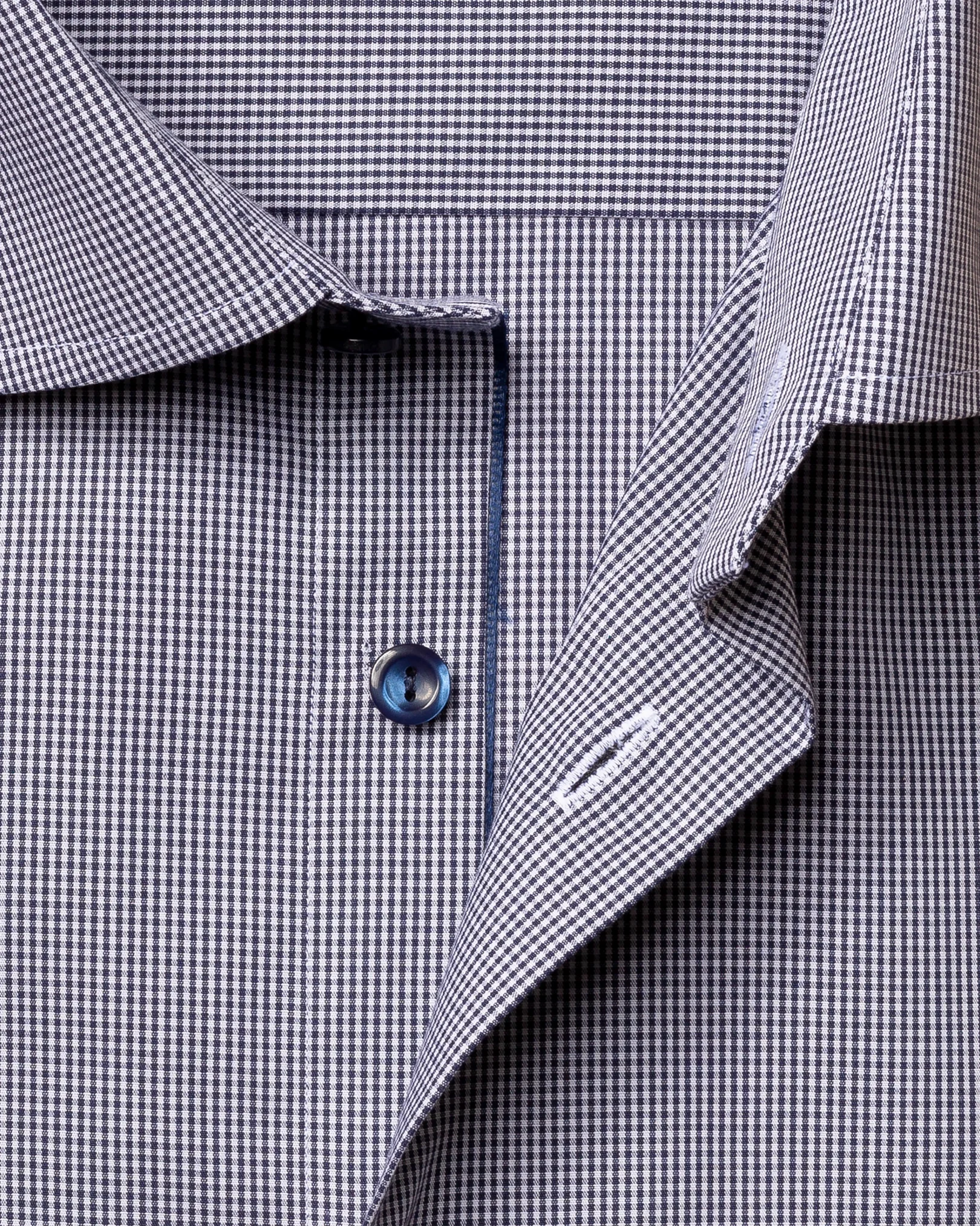 Eton - dark blue gingham poplin shirt cut away