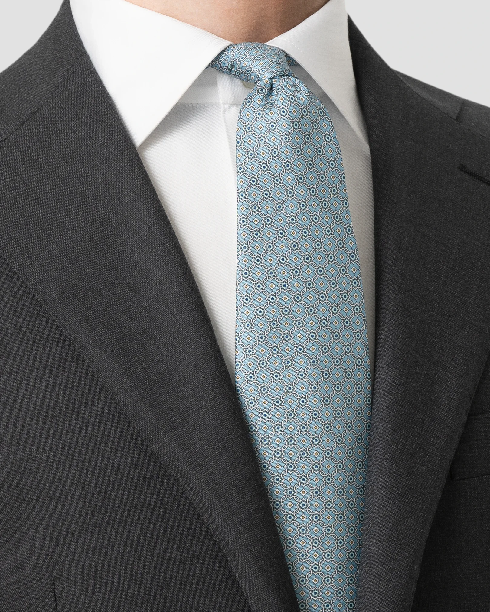 Eton - light blue medallion printed silk tie