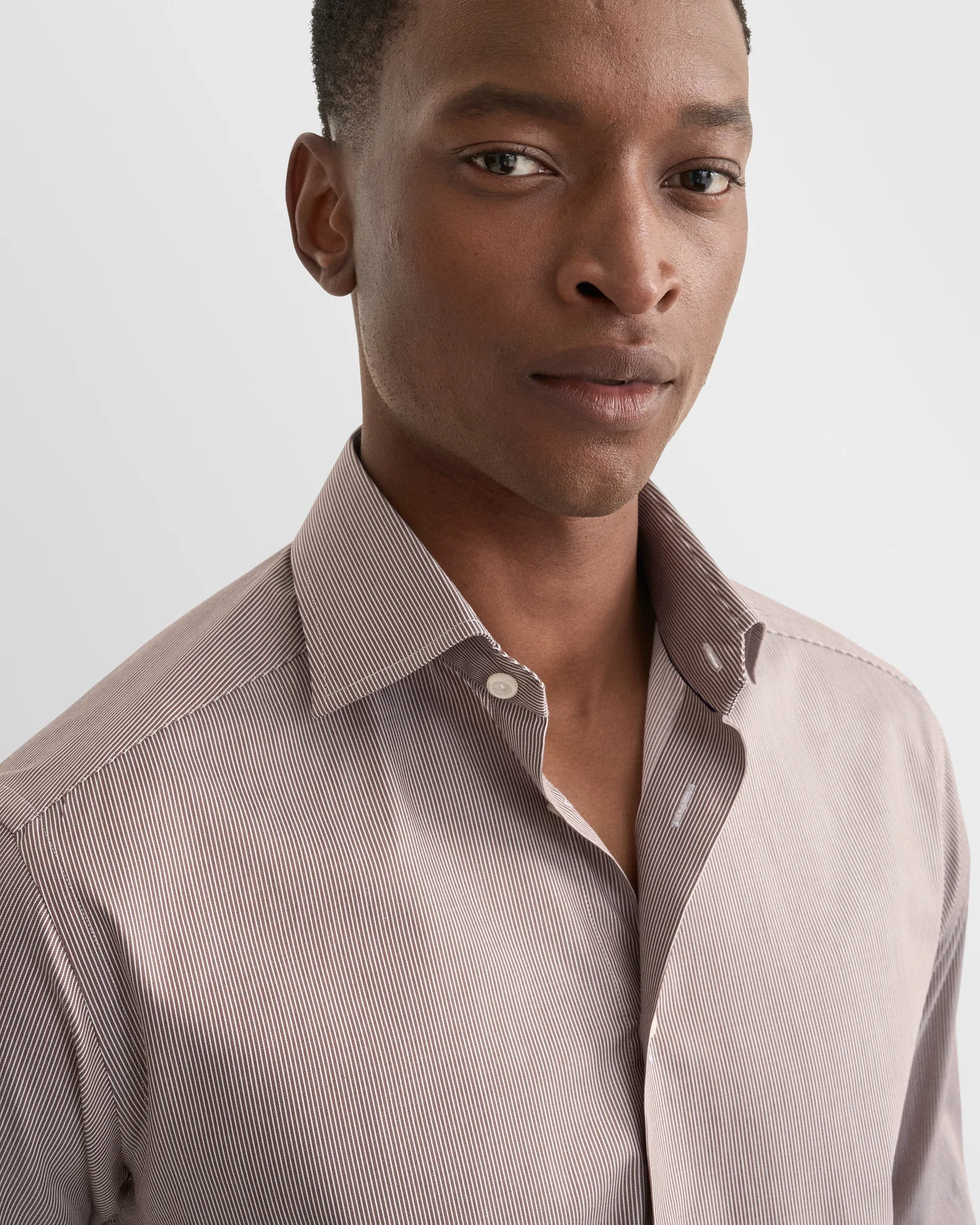 Eton - dark red striped fine twill shirt