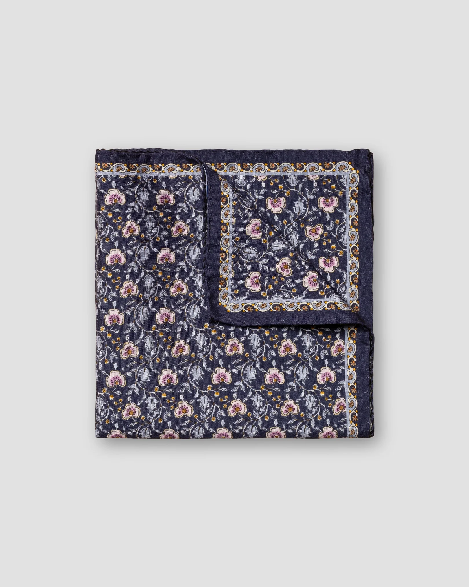 Eton - dark blue geometric print fuji silk pocket square