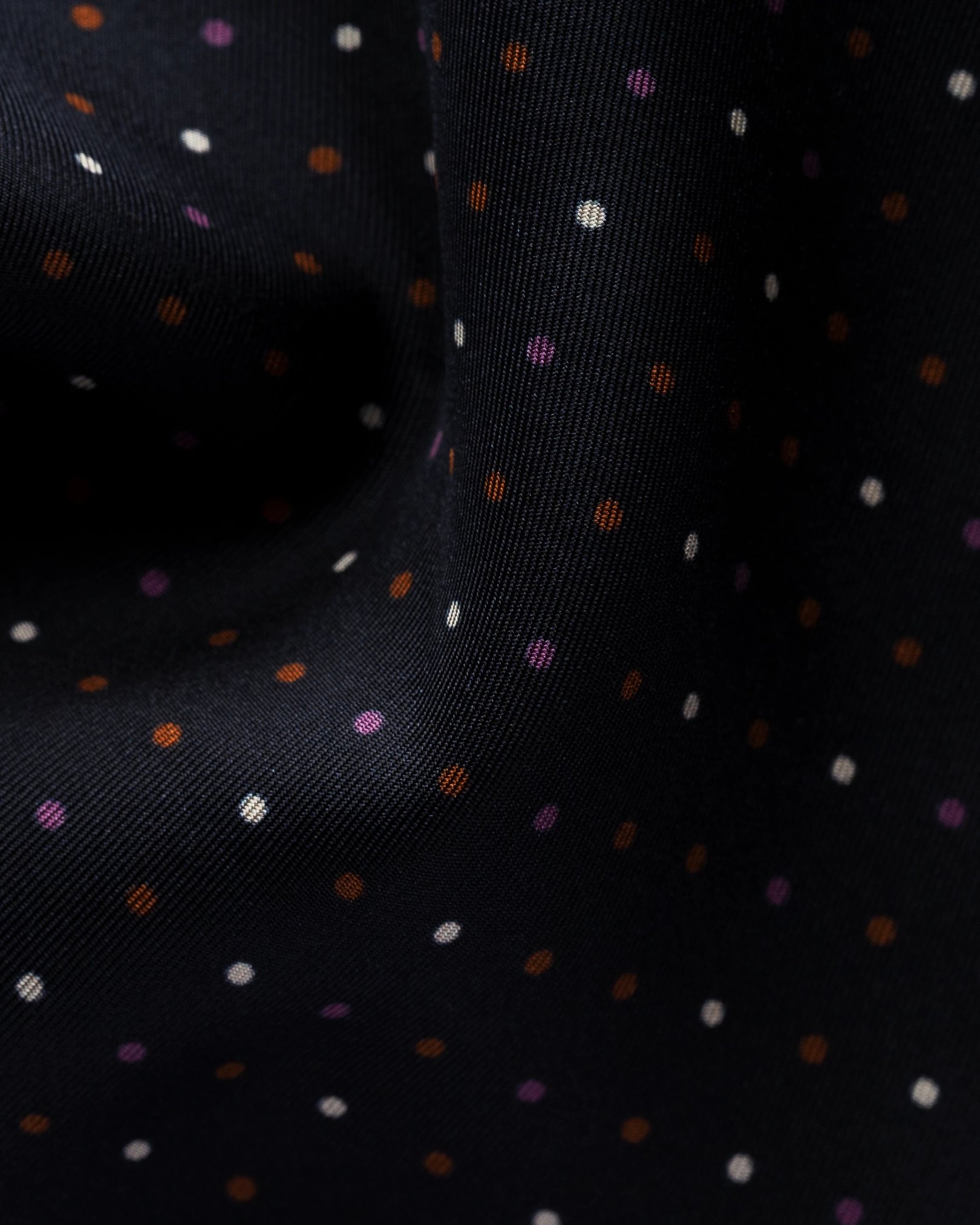 Eton - black silk twill shirt polka dots pointed single rounded slim soft