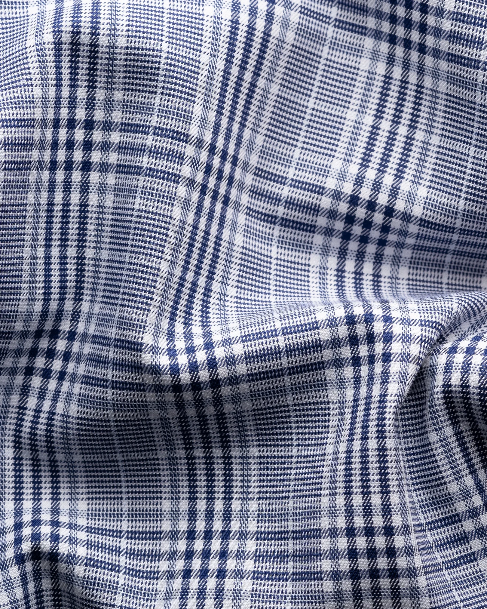 Eton - dark blue prince of wales check twill shirt