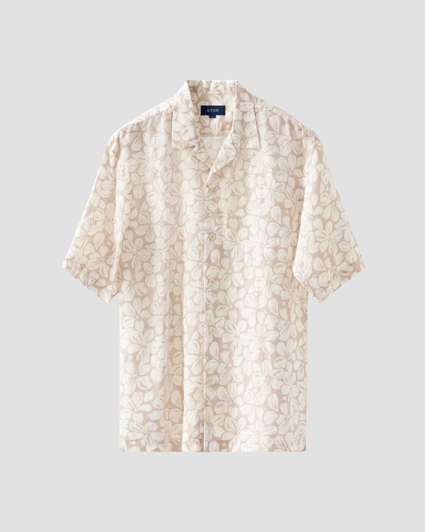 Ljusbrun, blommönstrad resortskjorta i linne