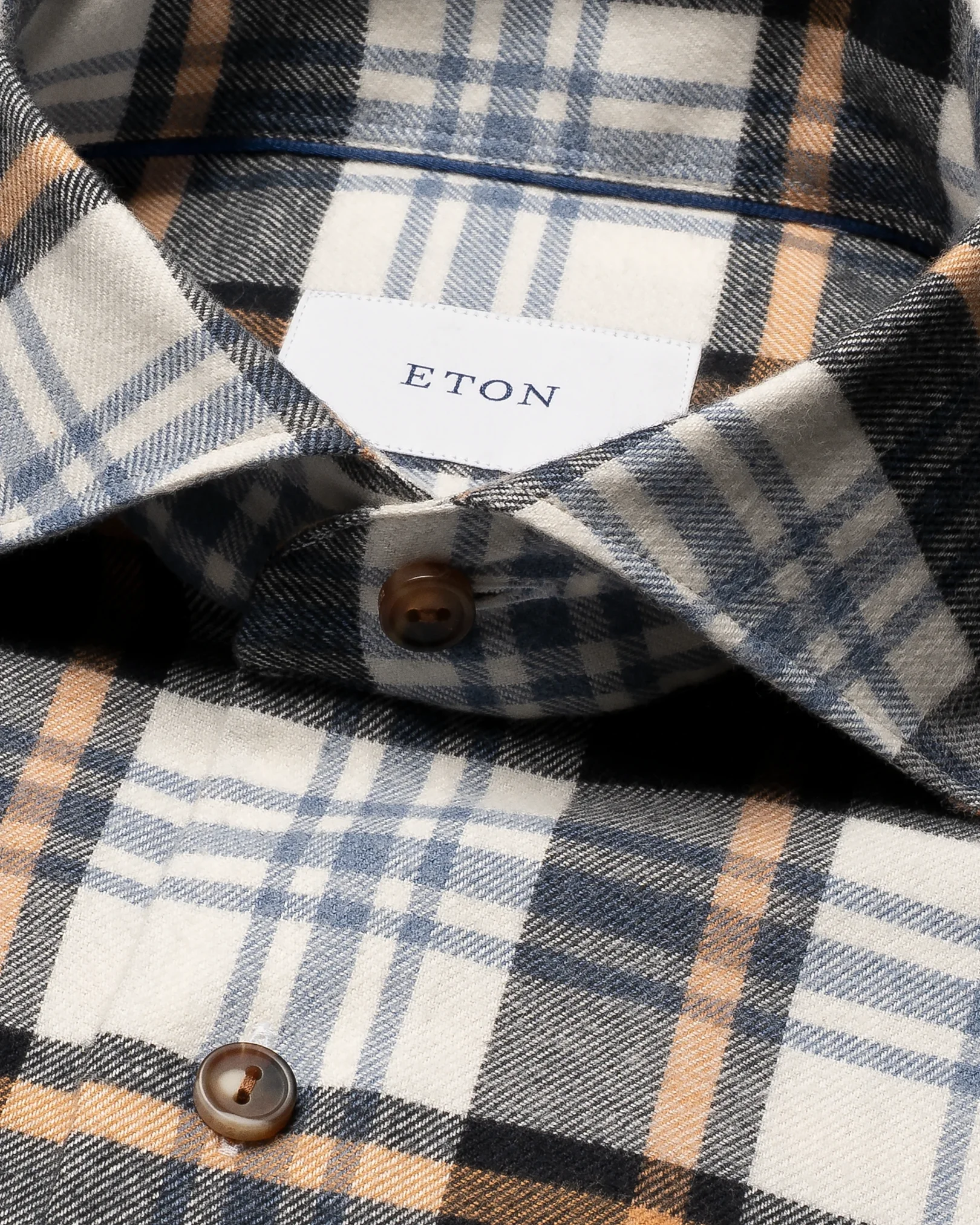 Eton - dark blue plaid check flannel shirt