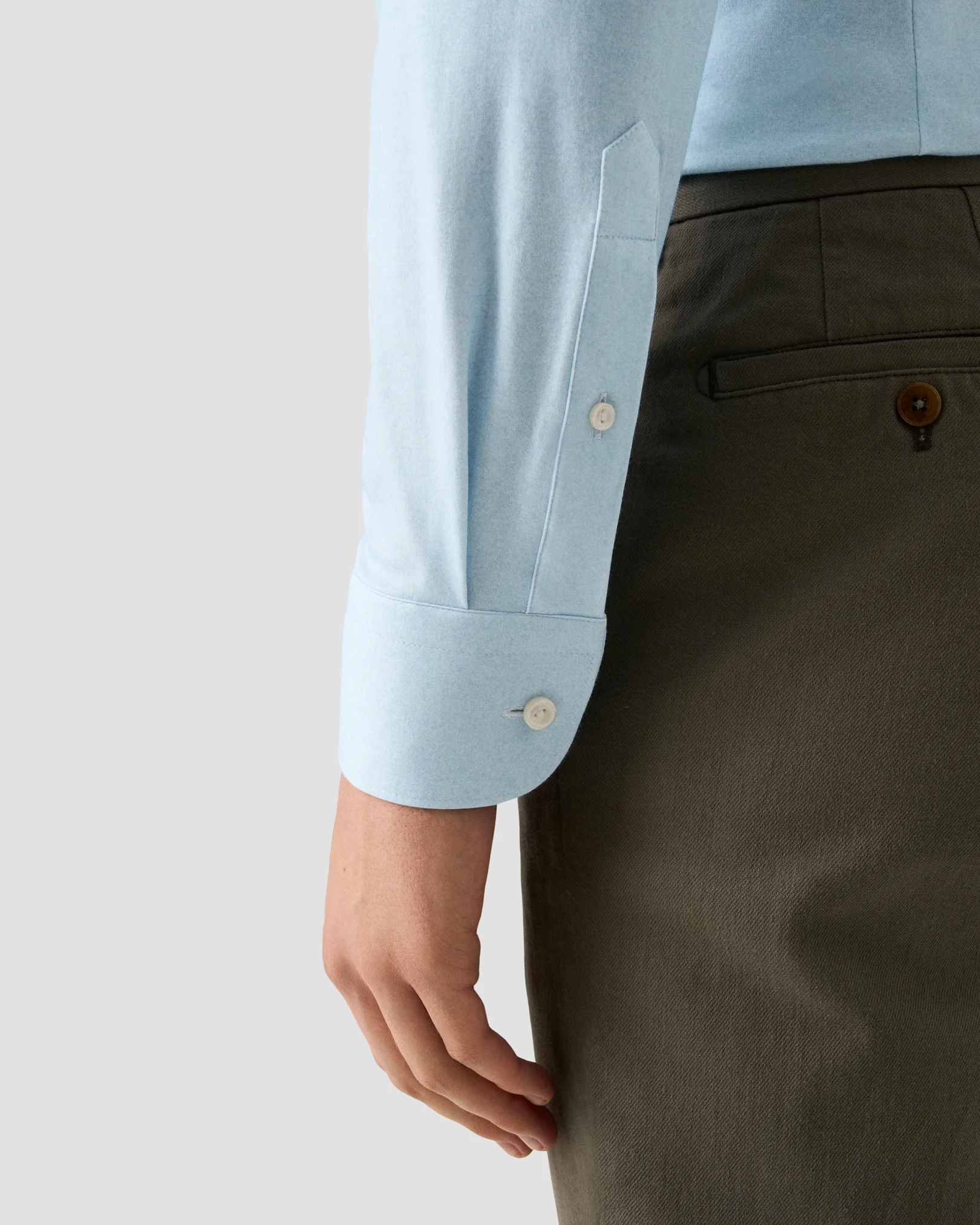 Eton - light blue solid cotton four way stretch shirt