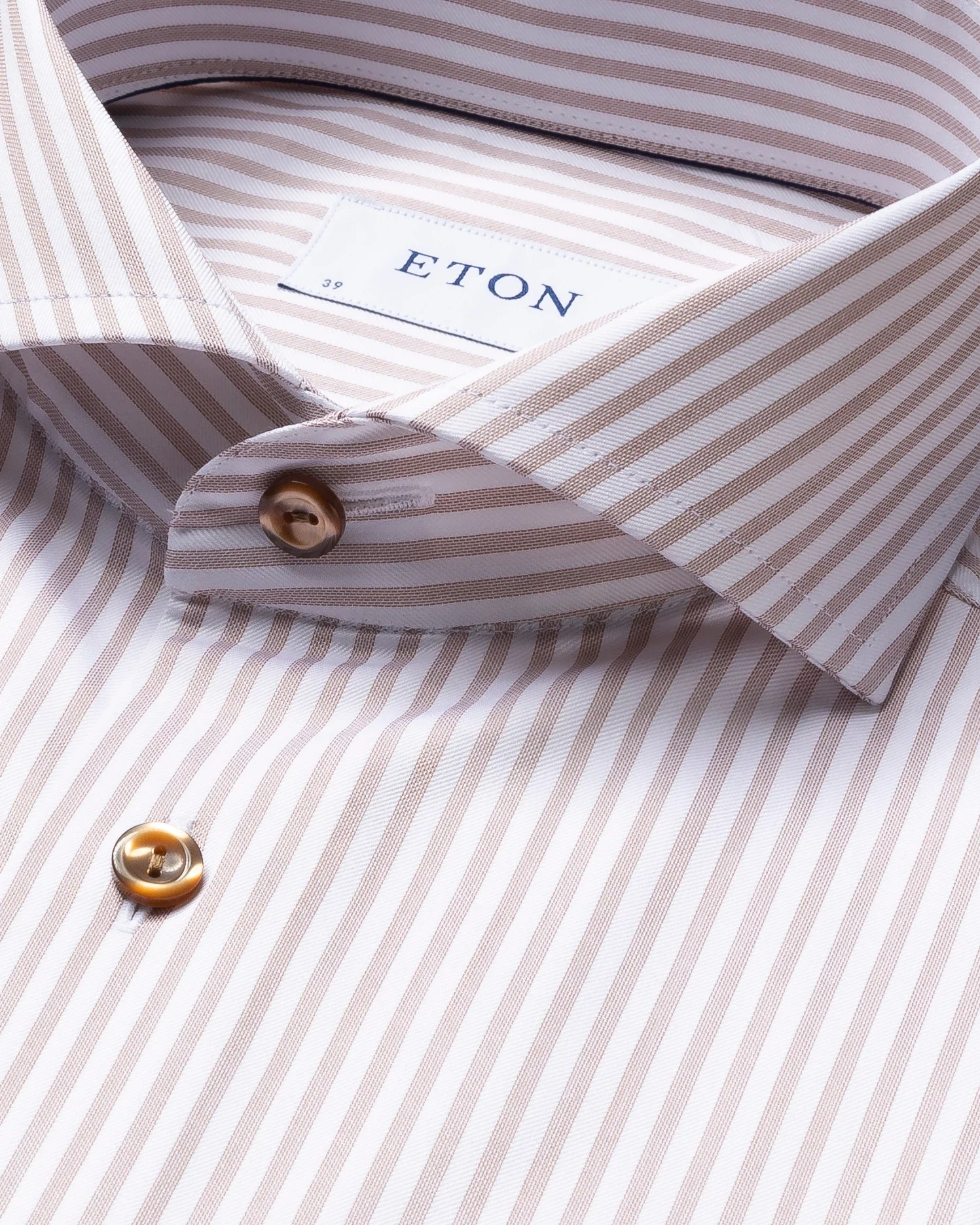 Eton - light brown striped signature twill shirt extreme cut away