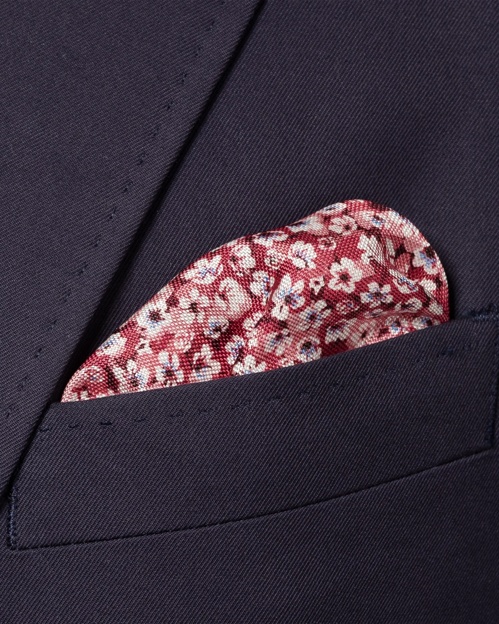 Eton - red floral print silk pocket square