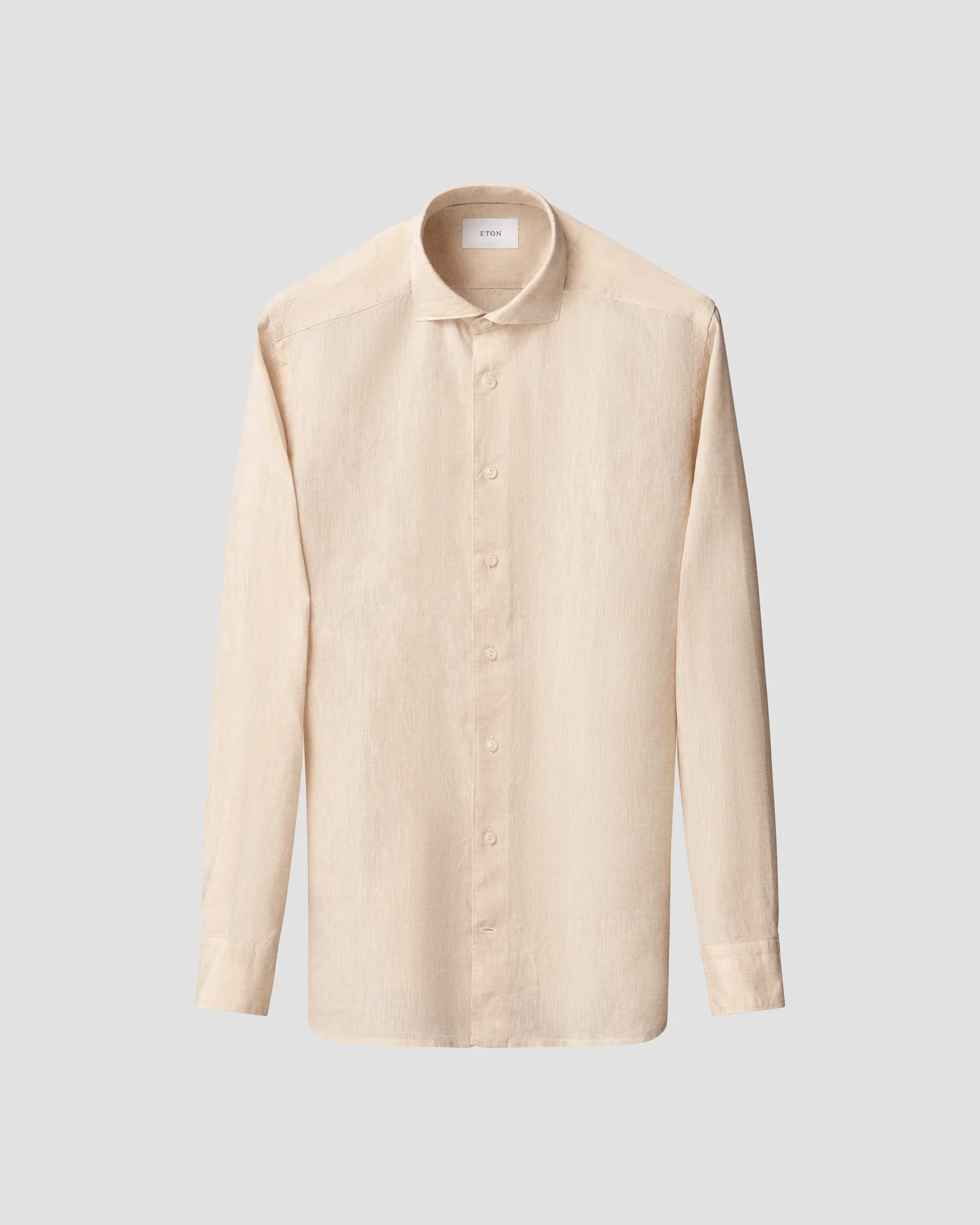 Eton - beige solid plain weave linen shirt