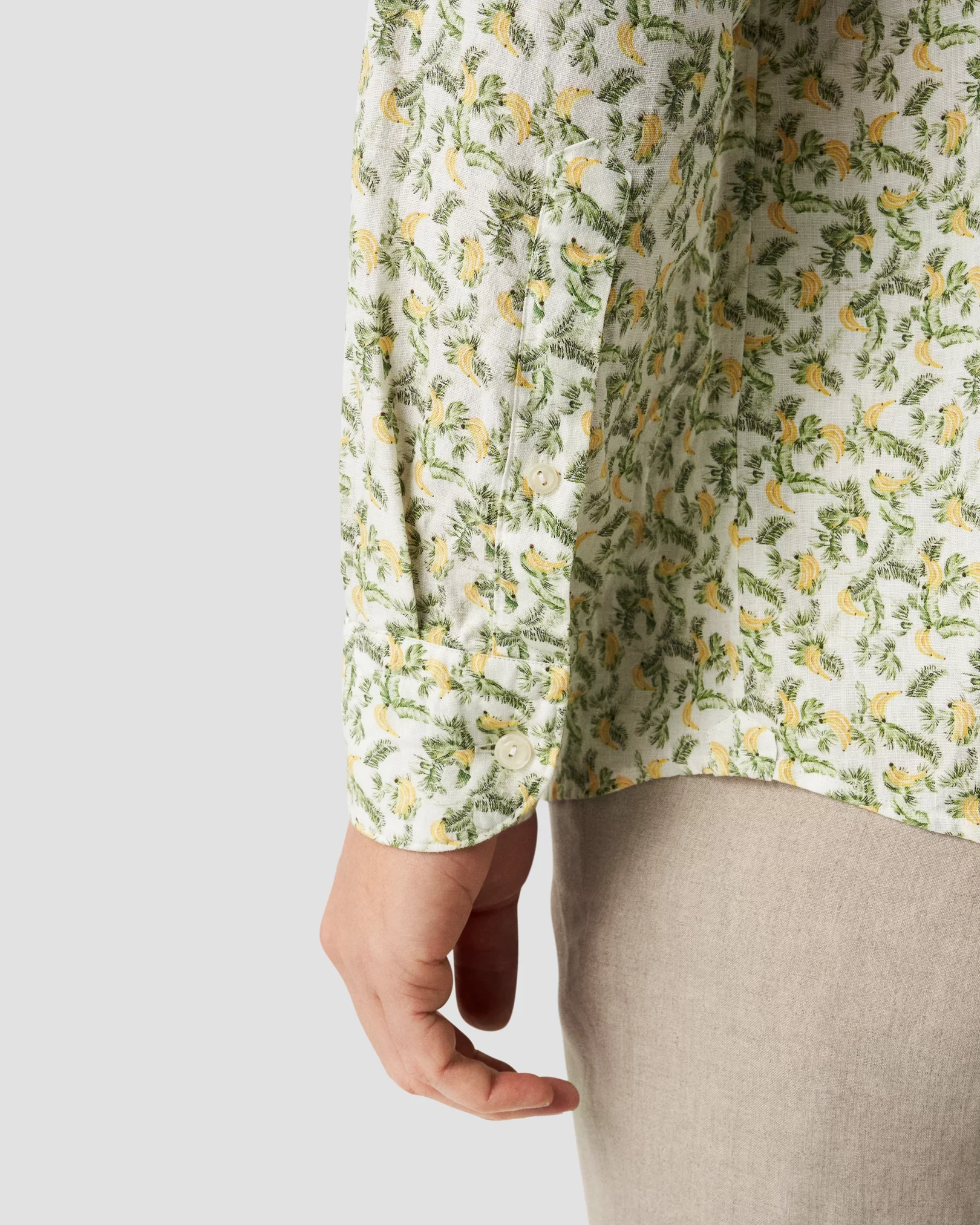 Green Banana Print Linen Shirt - Eton
