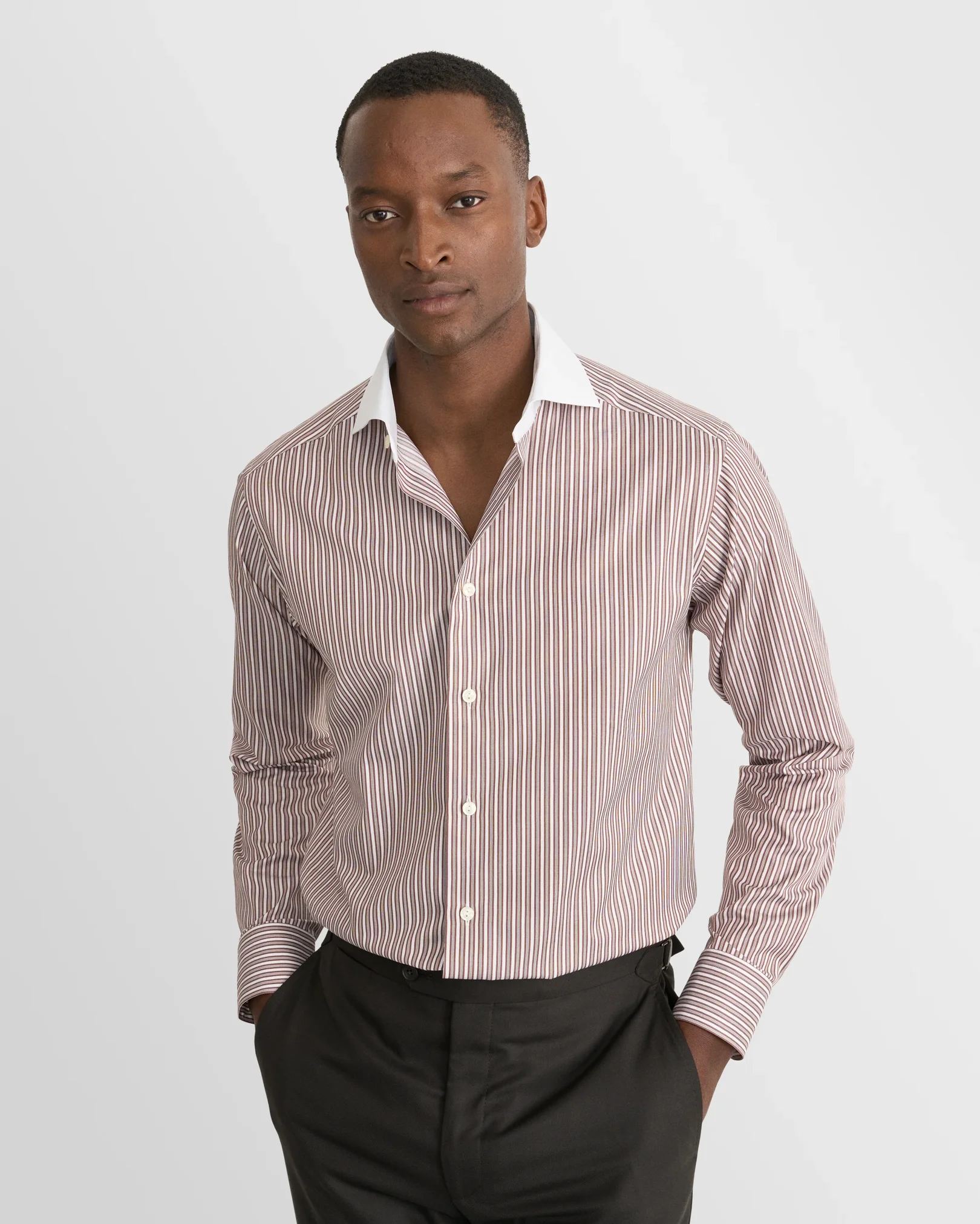 Eton - red white collar striped signature twill shirt