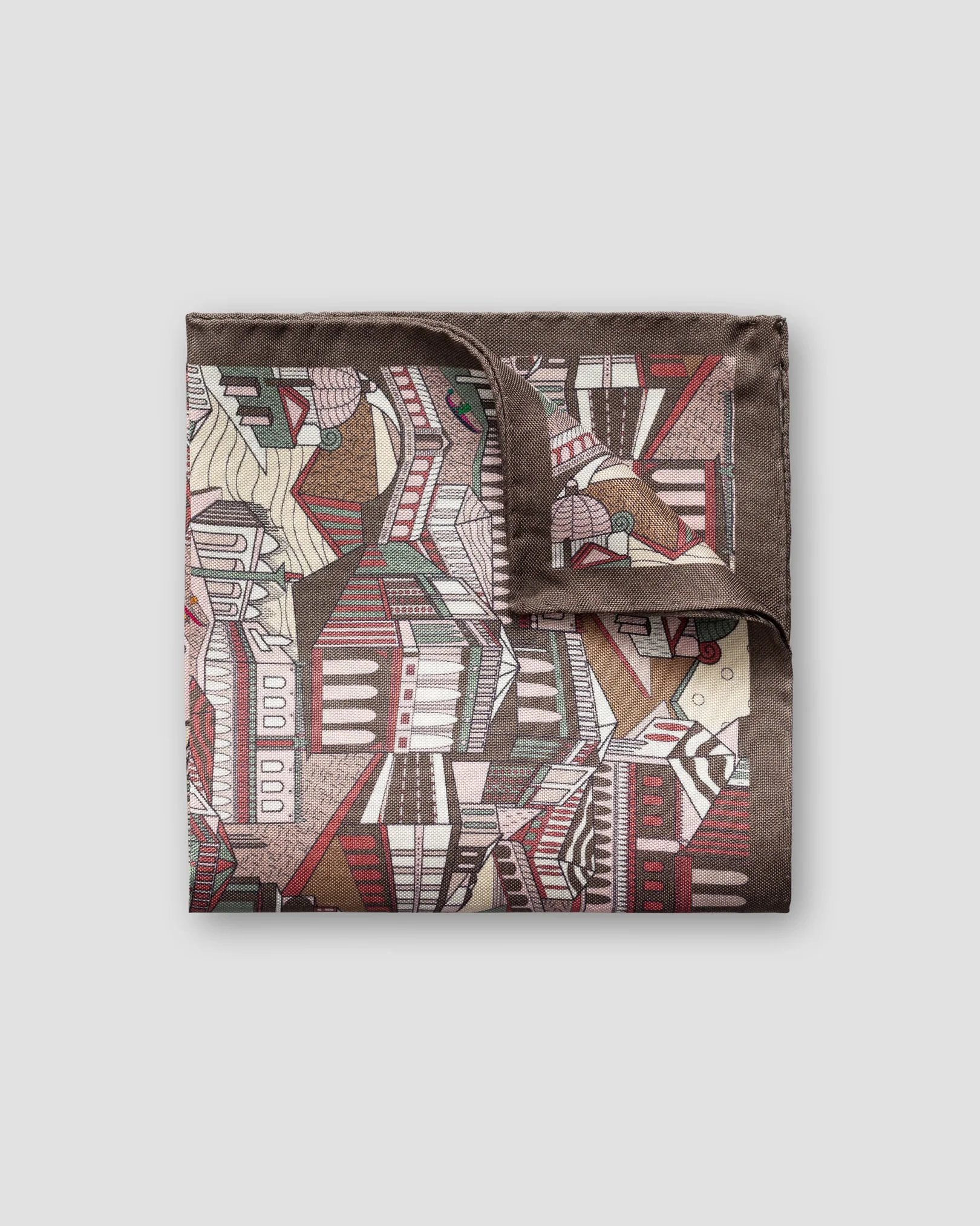 Eton - brown city print silk pocket square