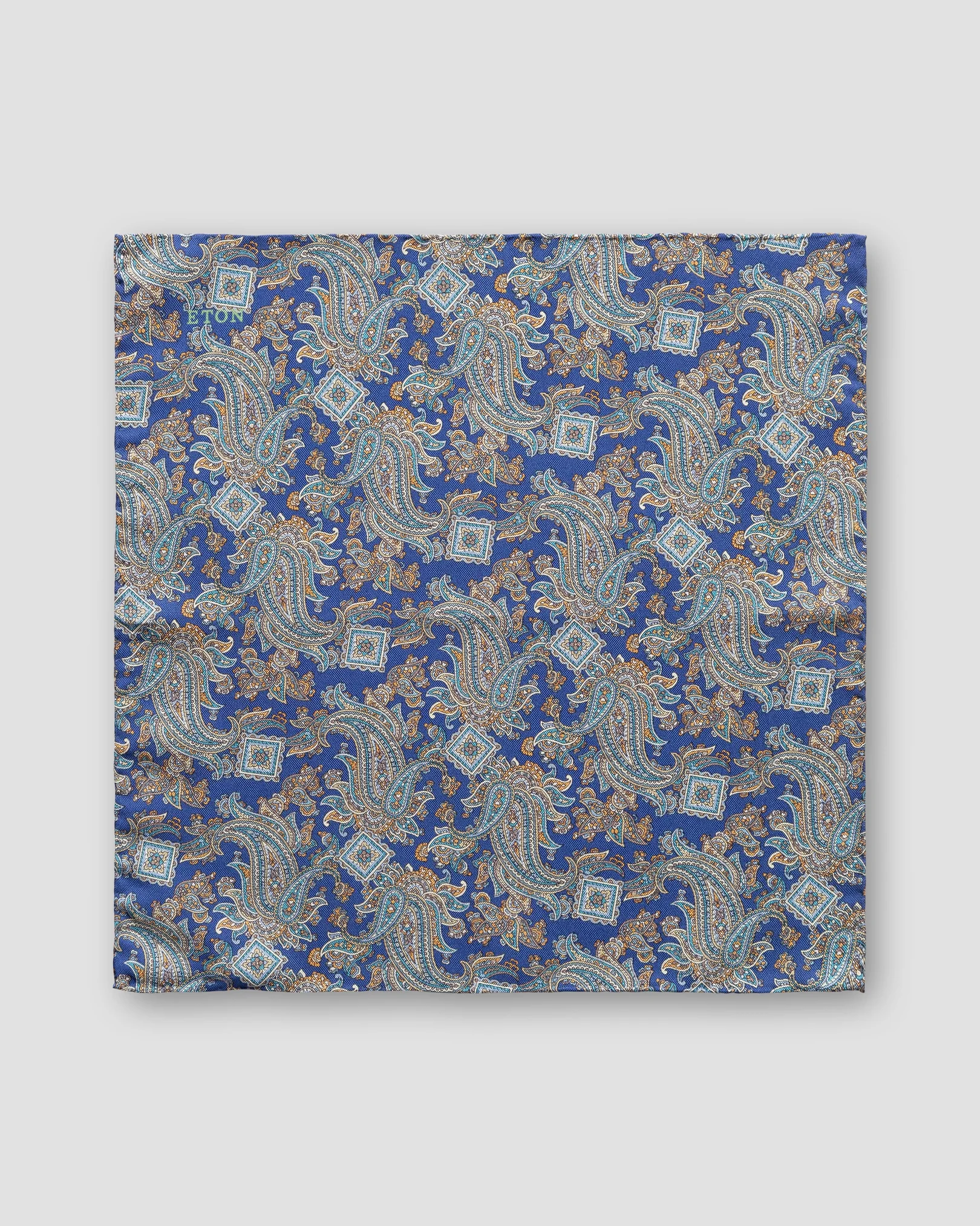 Eton - dark blue paisley print silk pocket square