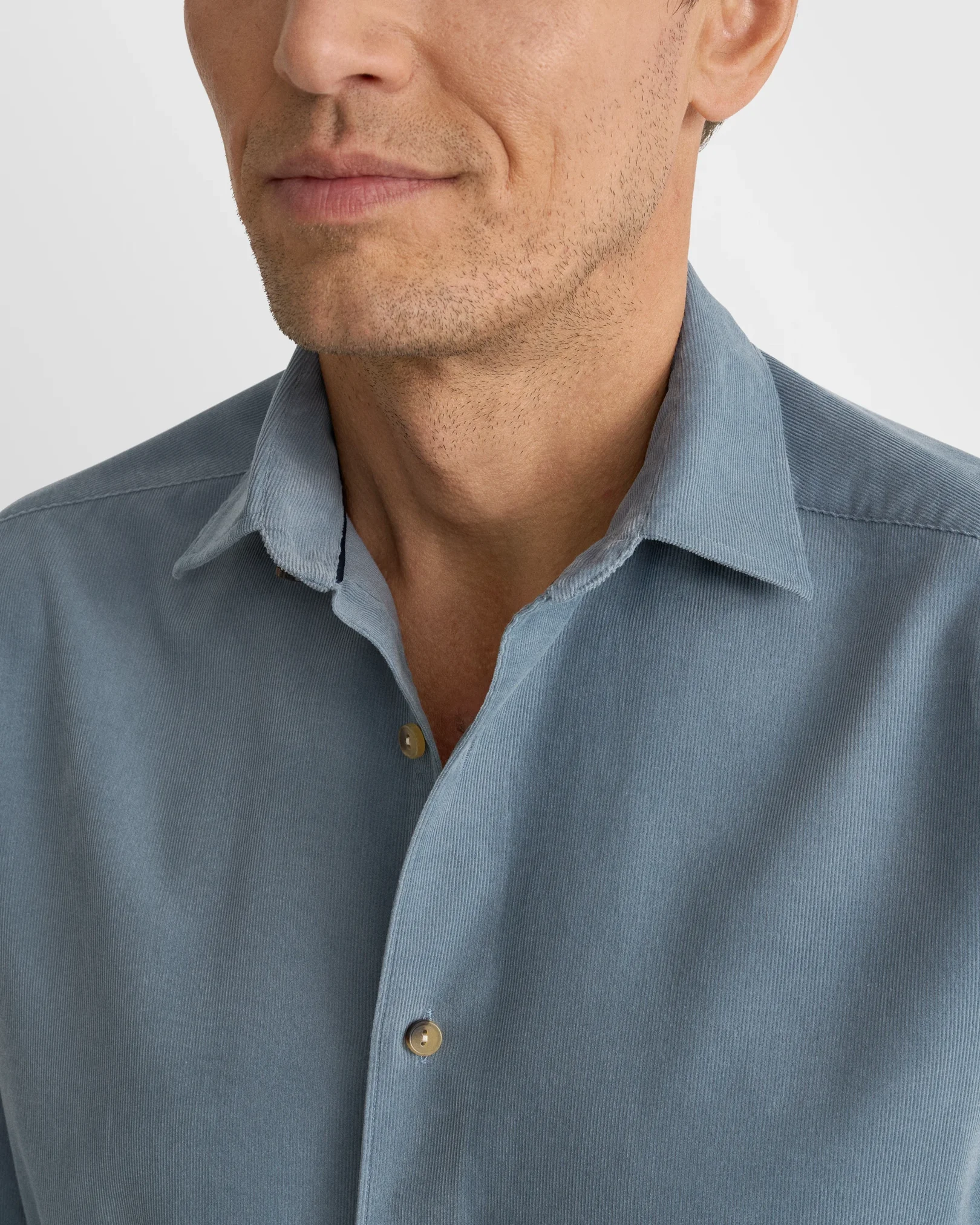 Eton - mid blue solid corduroy shirt