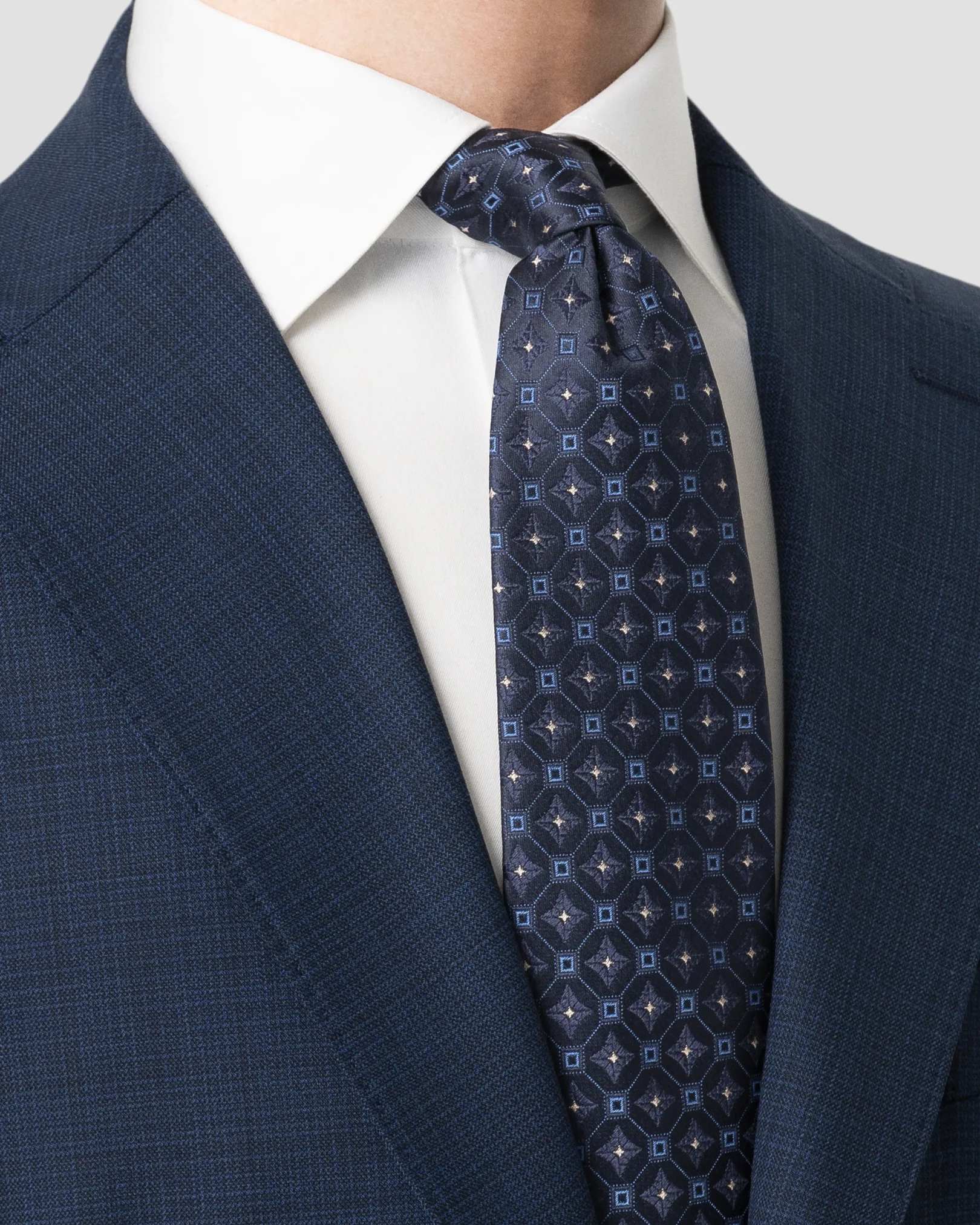 Eton - navy blue medallion woven silk tie 266