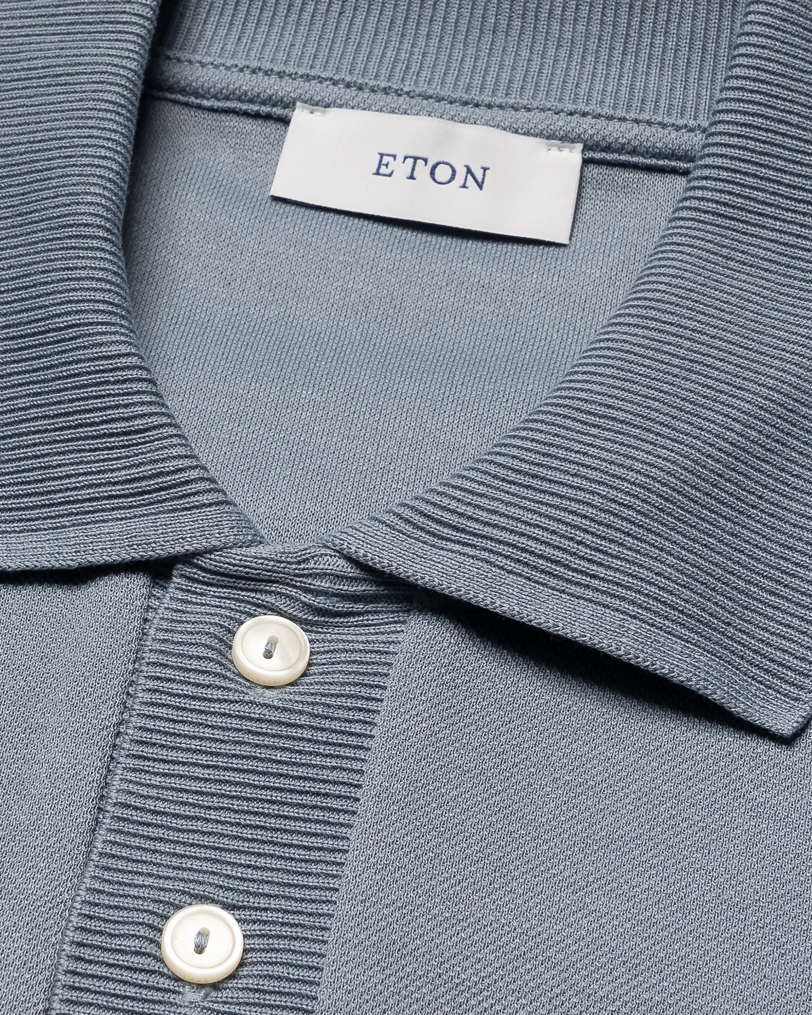 Eton - light blue self rib cotton polo shirt