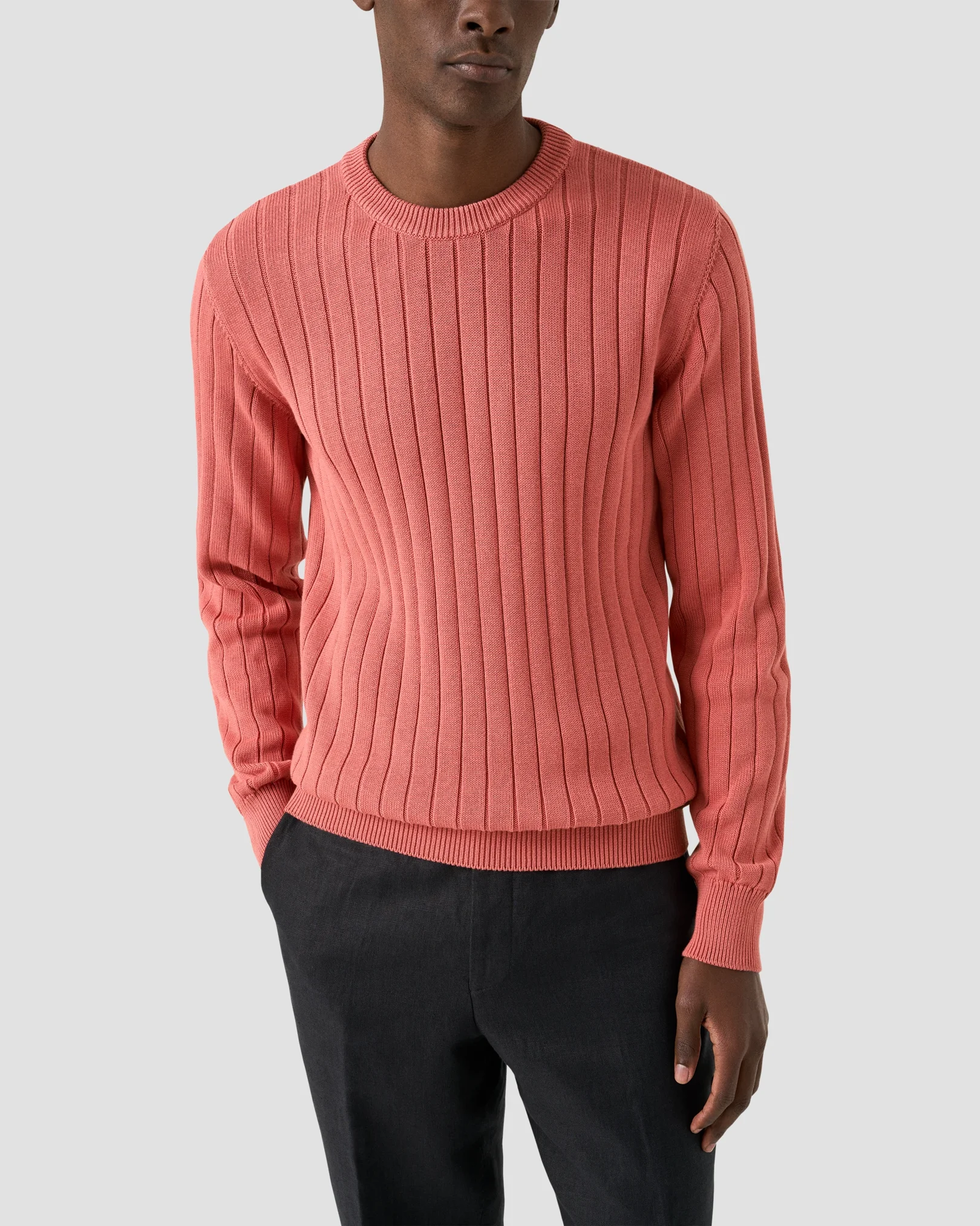 Eton - cotton structure knit crew neck pink cotton