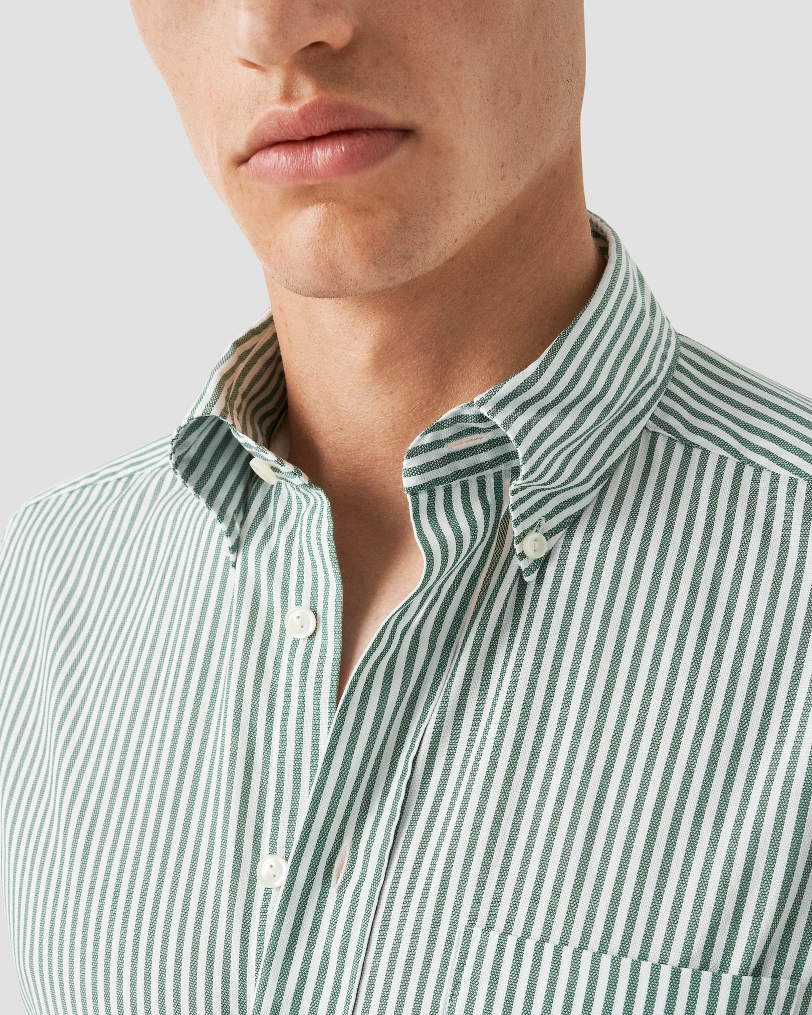 Eton - mid green twill button down rounded single slim fit